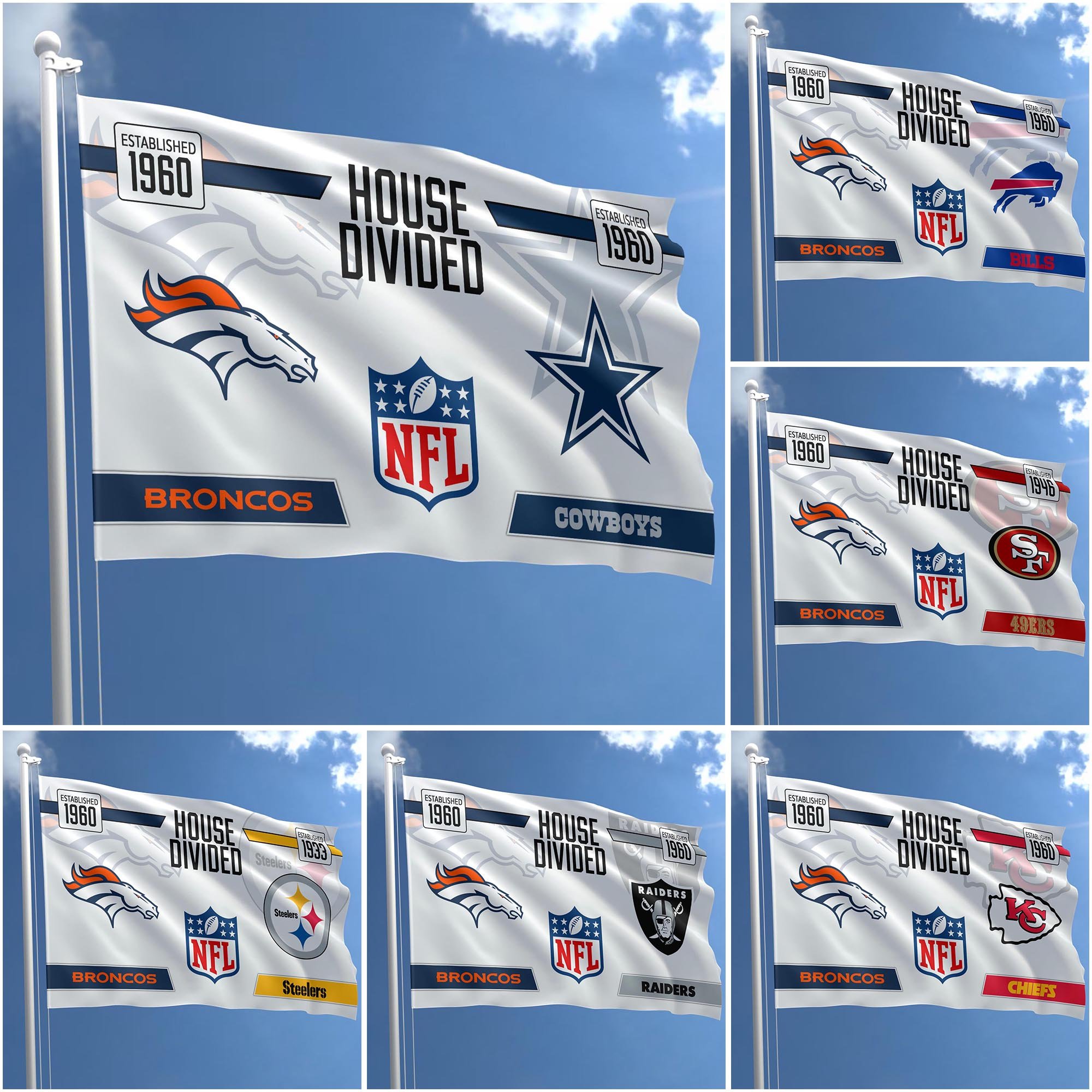 Denver Broncos Flag 3X5ft Choose Any Team, House Divided Flag, Home Decors