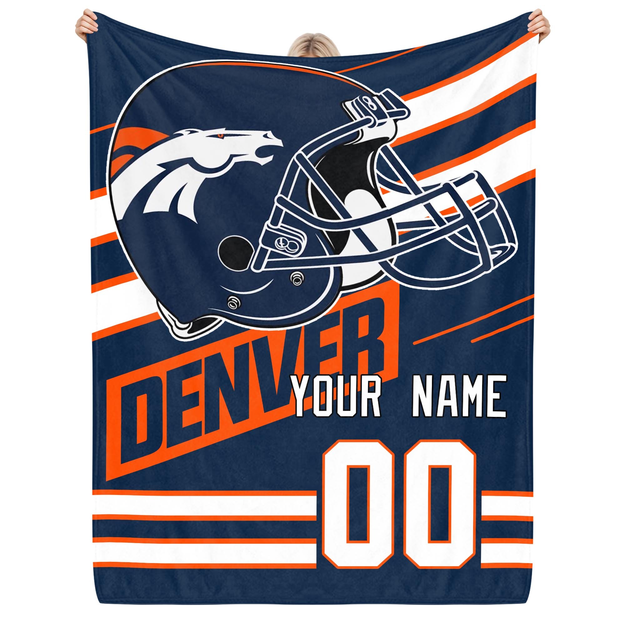 Denver Broncos Fleece Blanket Custom Name And Number, Sport Blanket For Fans