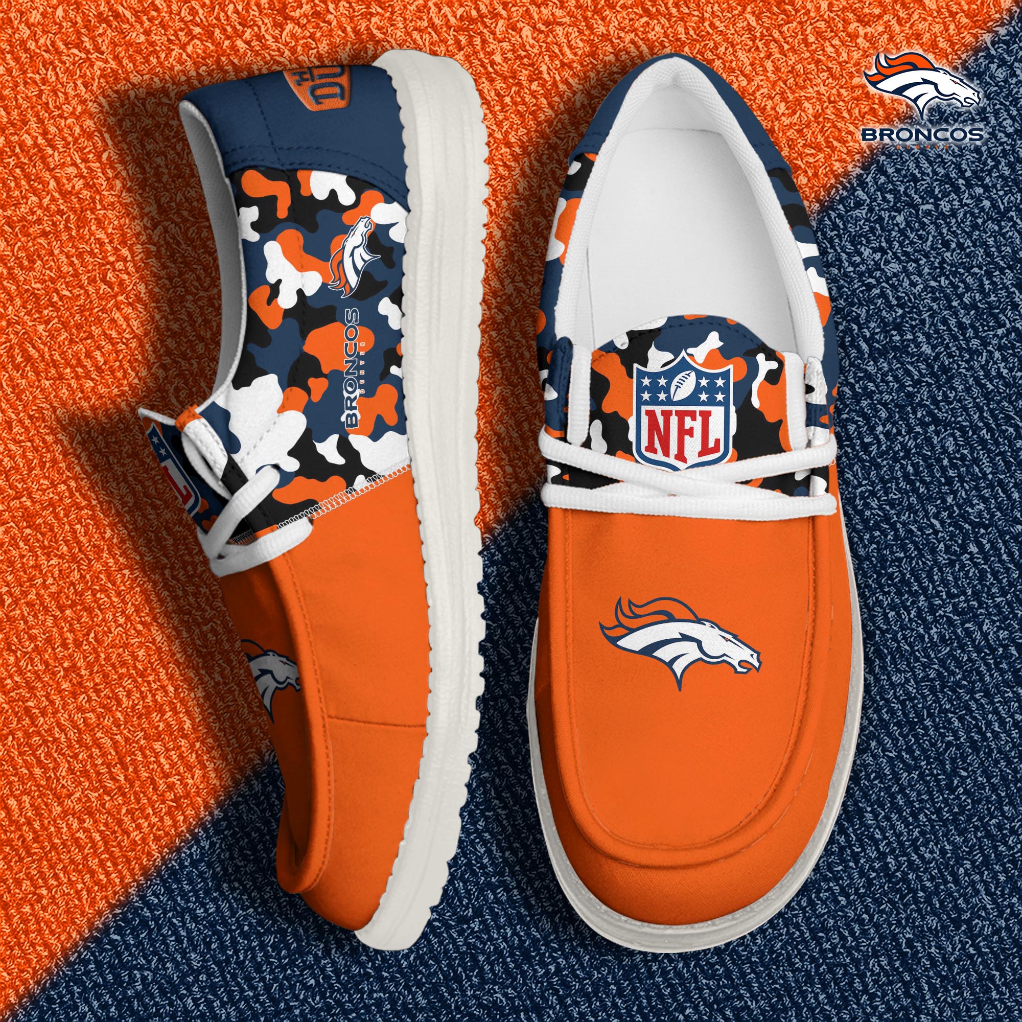 Denver Broncos Football Hey Dude Canvas Loafer Shoes Custom Your Name, Sport Shoes For Fan, Fan Gifts