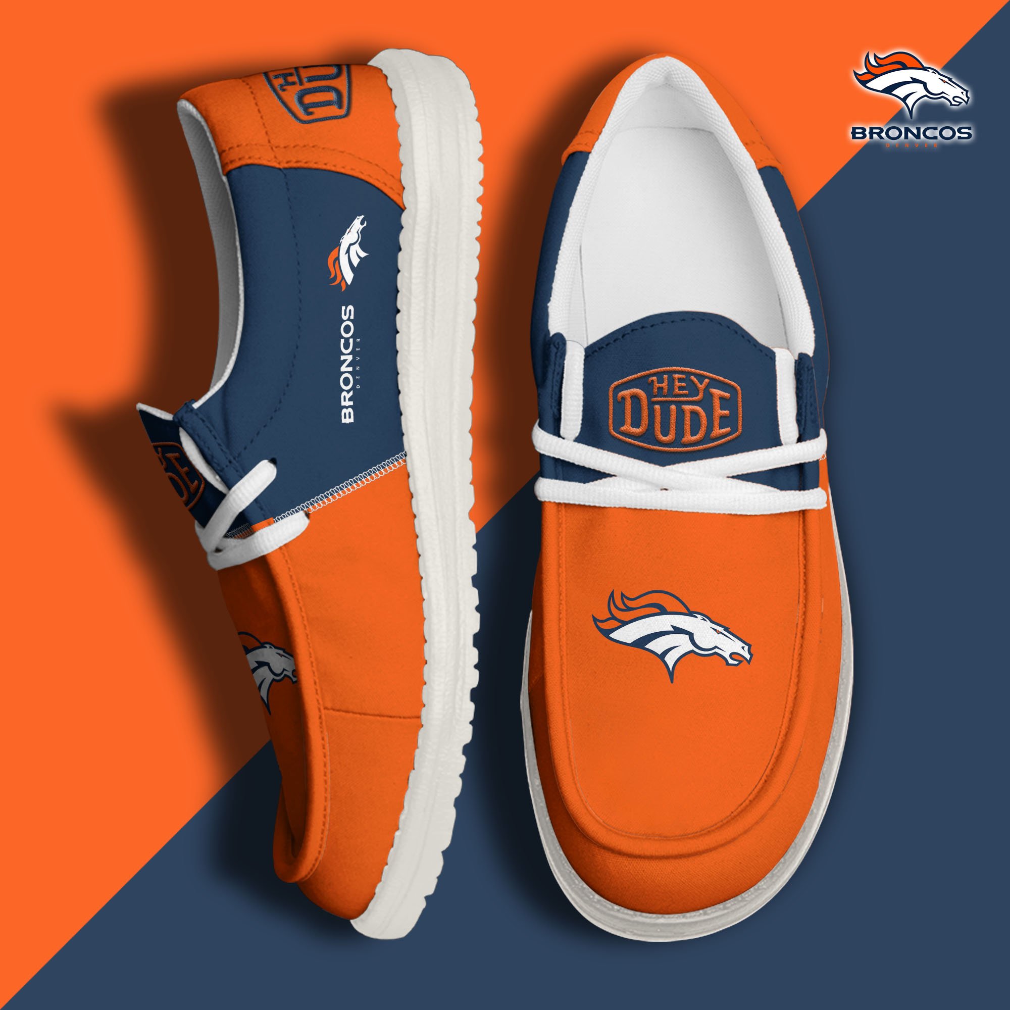 Denver Broncos Football Hey Dude Canvas Loafer Shoes Custom Your Name, Sport Shoes For Fan, Fan Gifts