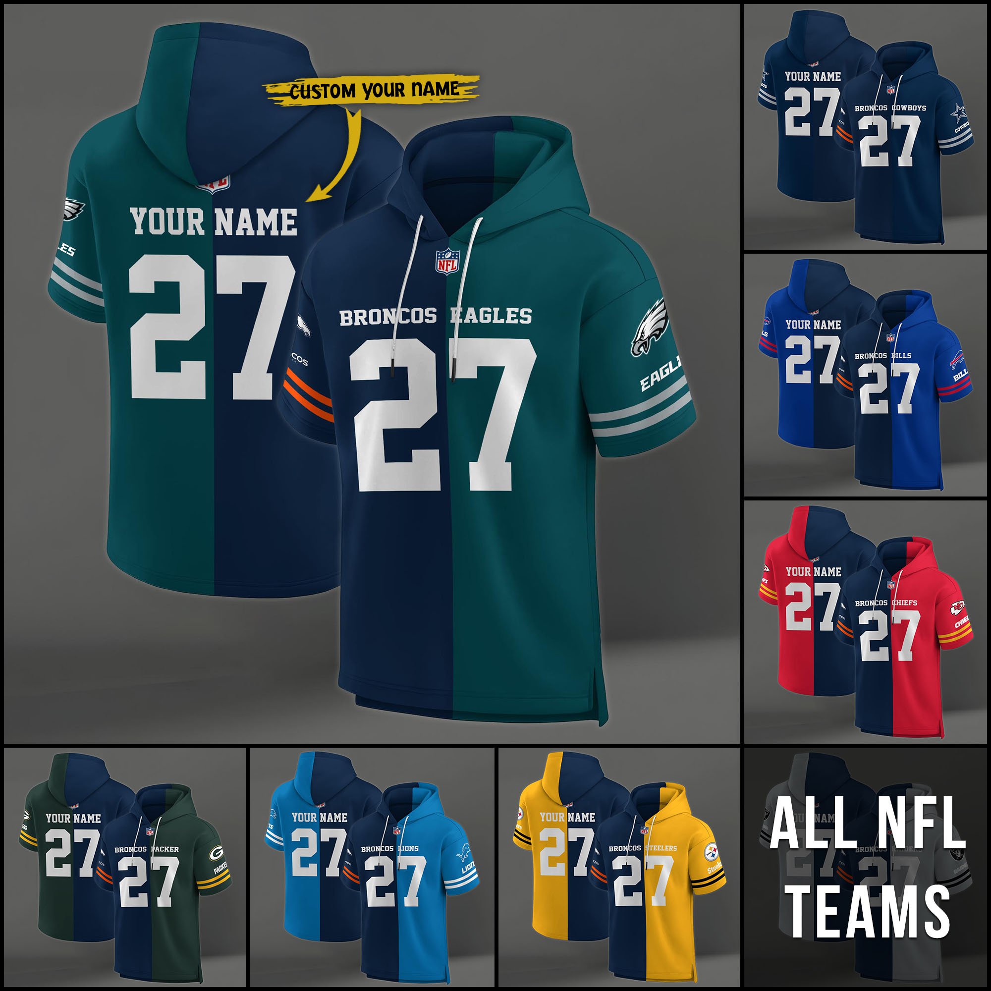 Denver Broncos House Divided Hoodie Custom Name, Number And Team, Hoodie For Football Fans