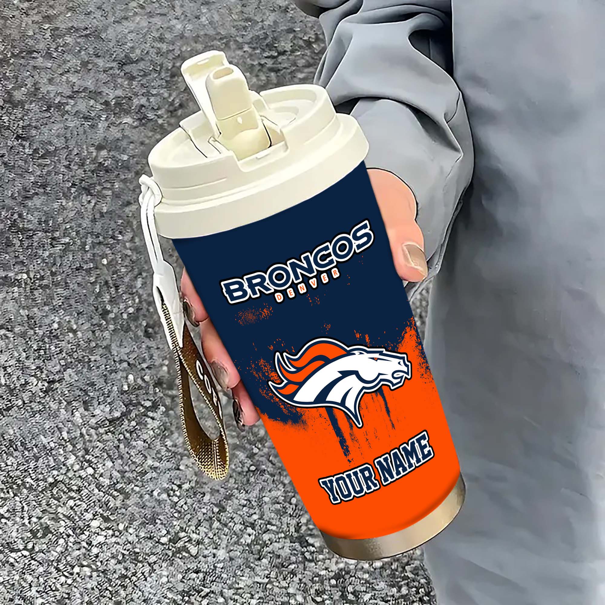 Denver Broncos Insulated Coffee Mug With Straw And Lid, Portable Coffee Travel Mug For Car, Fan Gifts