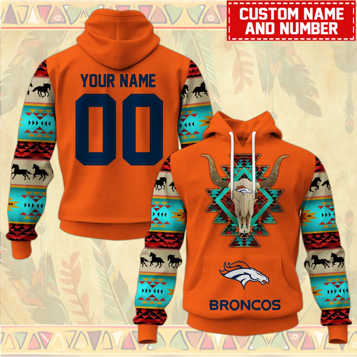 Denver Broncos NFL Native American Pattern Hoodie Custom Name Number Unisex Performance Hoodie