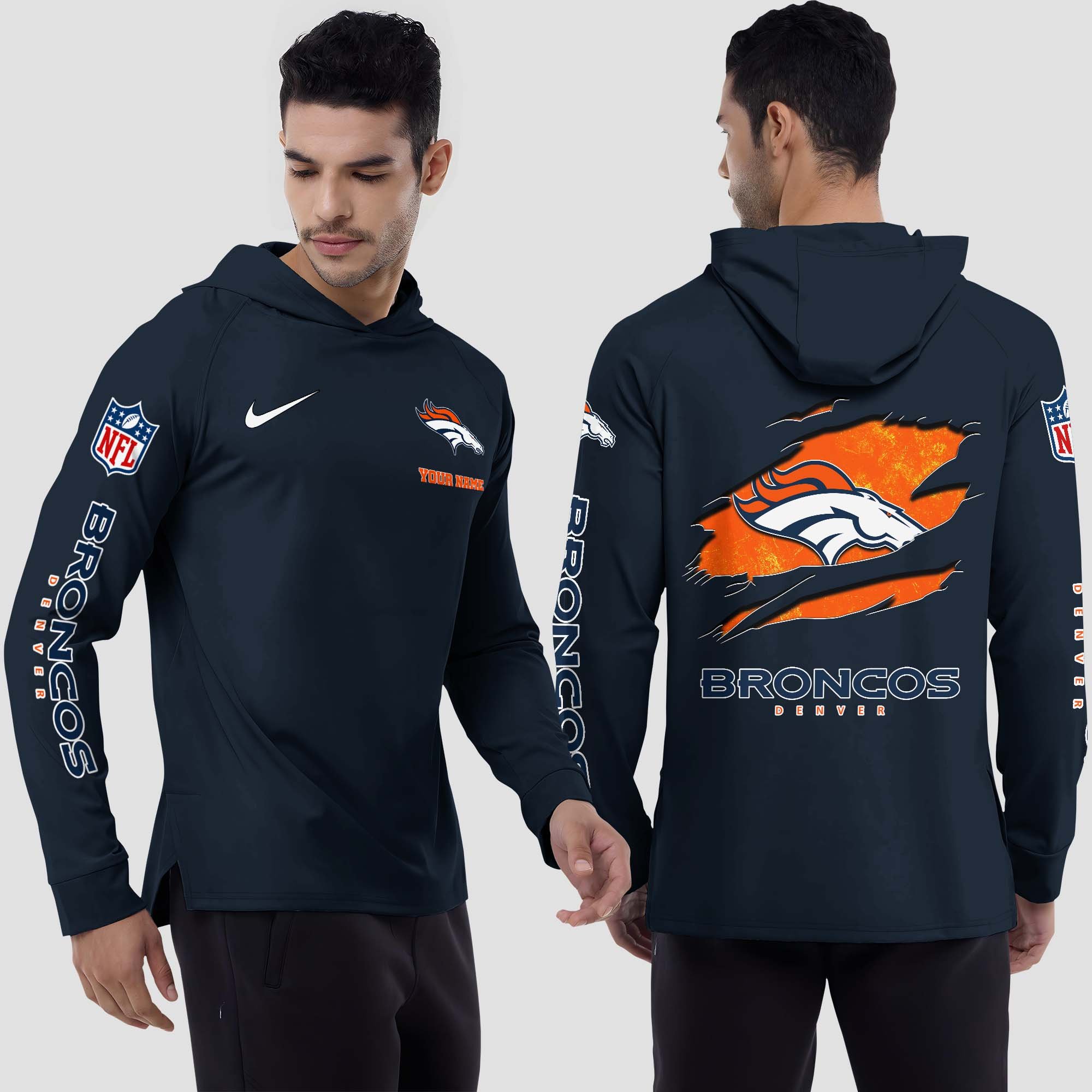 Denver Broncos Split Hem Hoodie Custom Your Name, Sport Hoodie, Sport Gifts For Fan