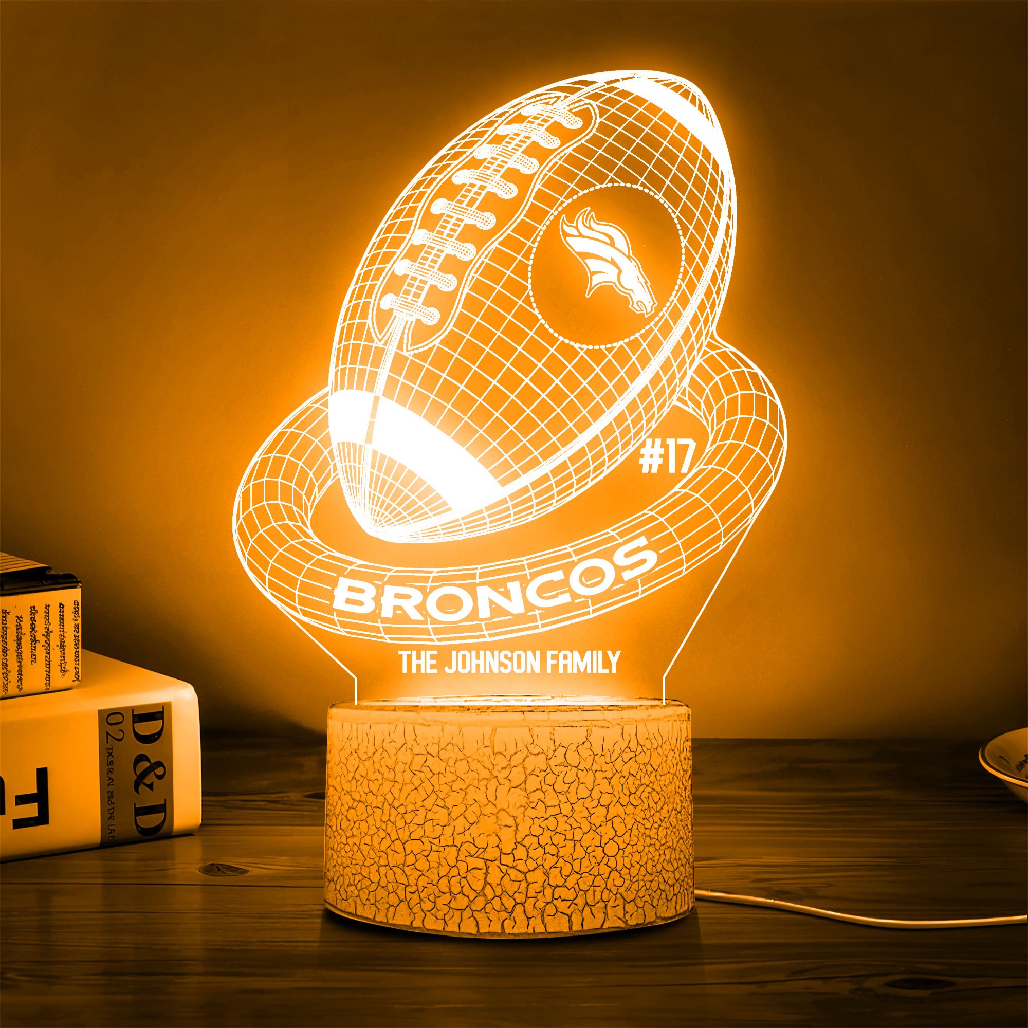 Denver Broncos Sport Team 3D Led Lamps Custom Family Name And Number, Sport Gifts, Sport Home Decor 