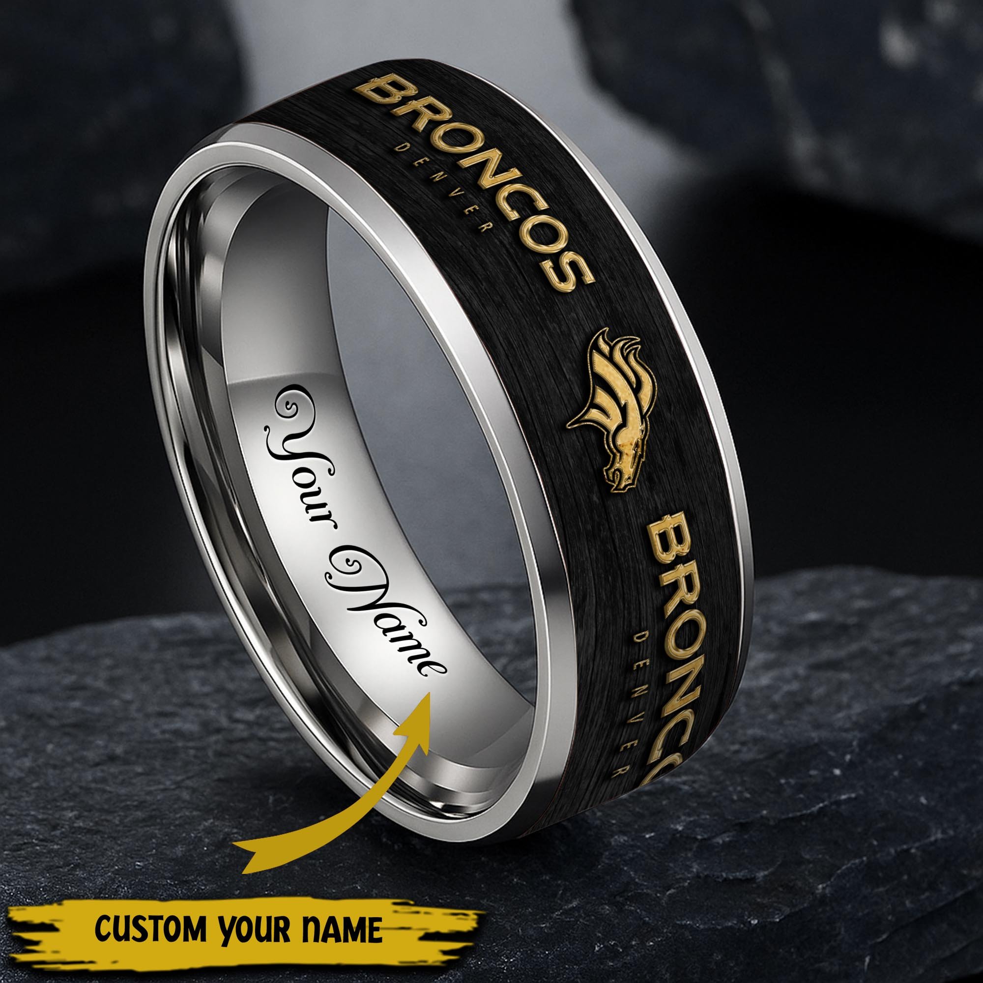 Denver Broncos Stainless Steel Rings Comes With Box Custom Your Name 2025 Versions, Gifts For Fan