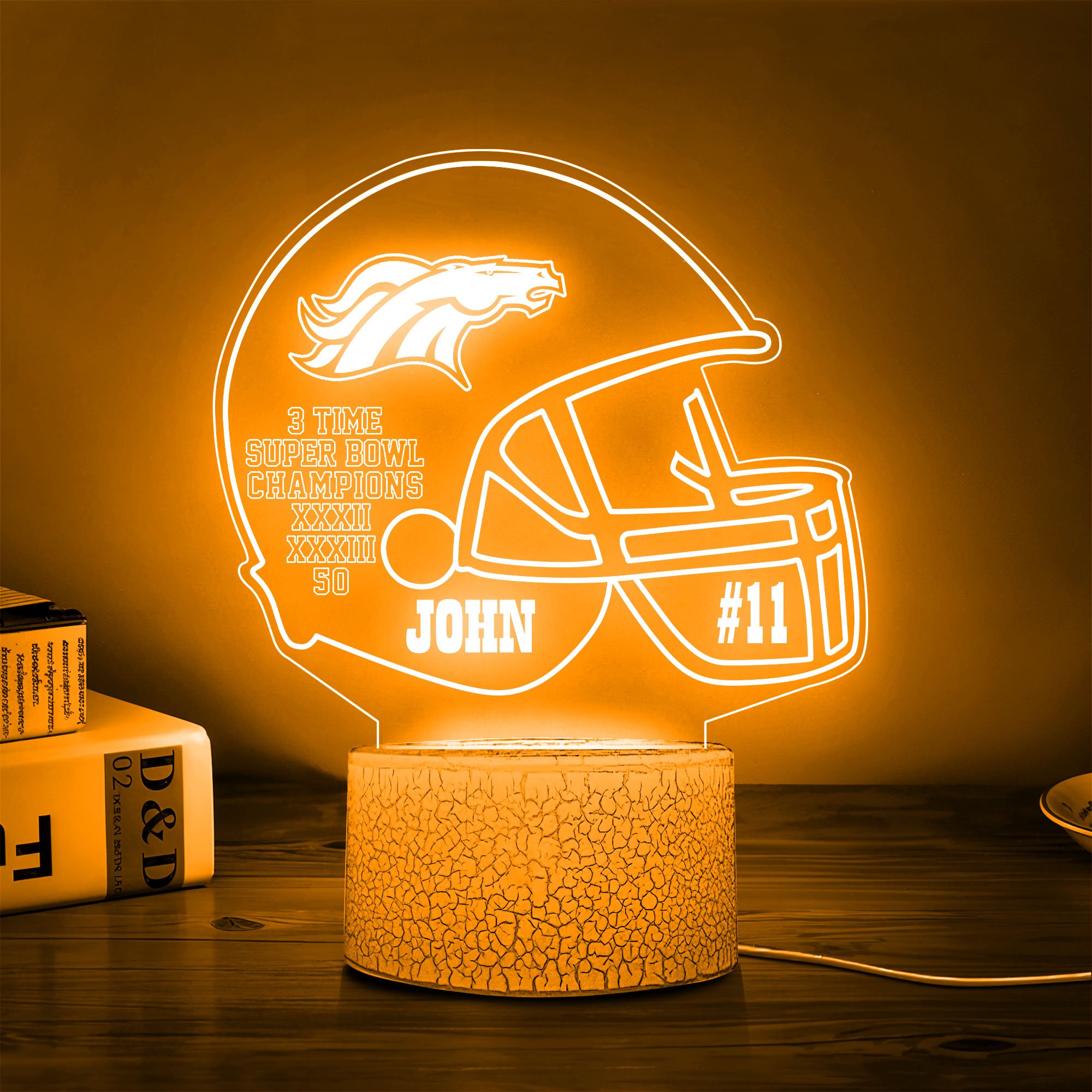 Denver Broncos Team 3D Led Lamp Custom Number And Name, Led Lamp For Sport Fans 