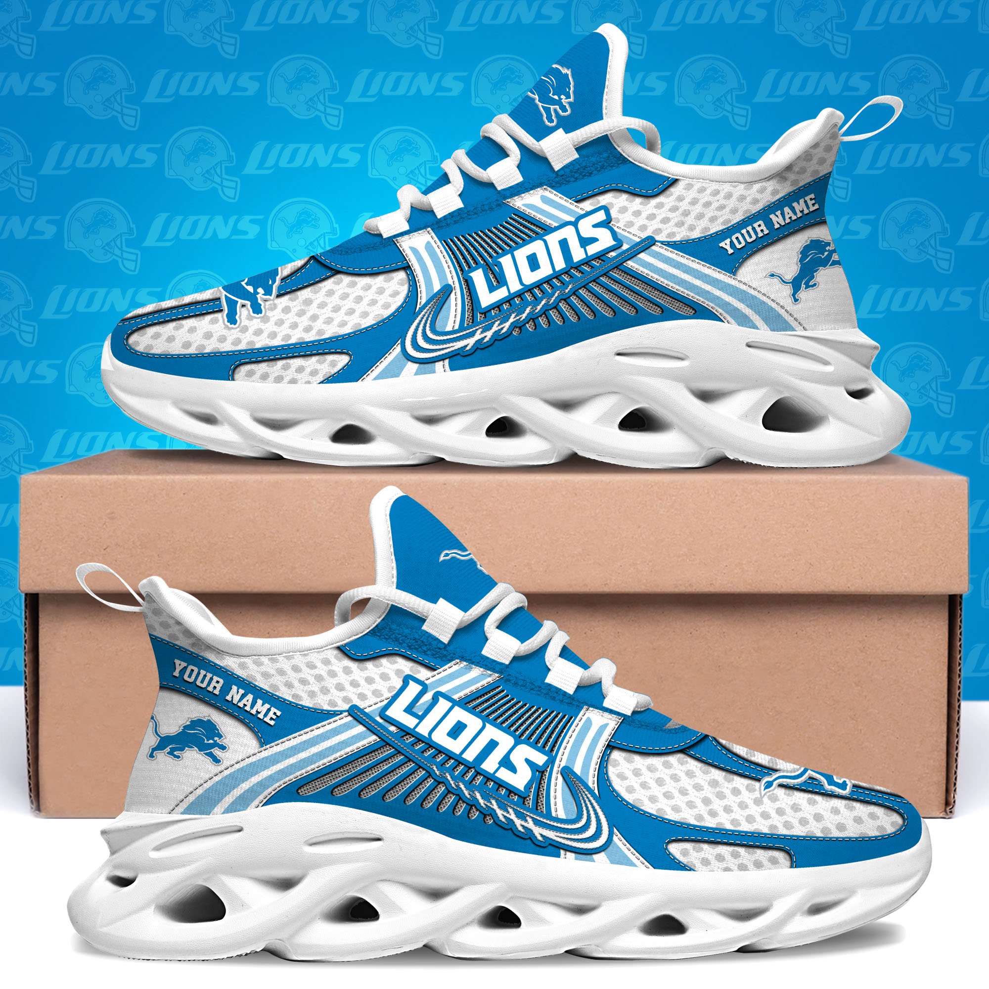 Detroit Lions Clunky Sneakers Custom Your Name, Sport Sneakers For Fans, Gifts For Sport Lovers, Gift For Dad