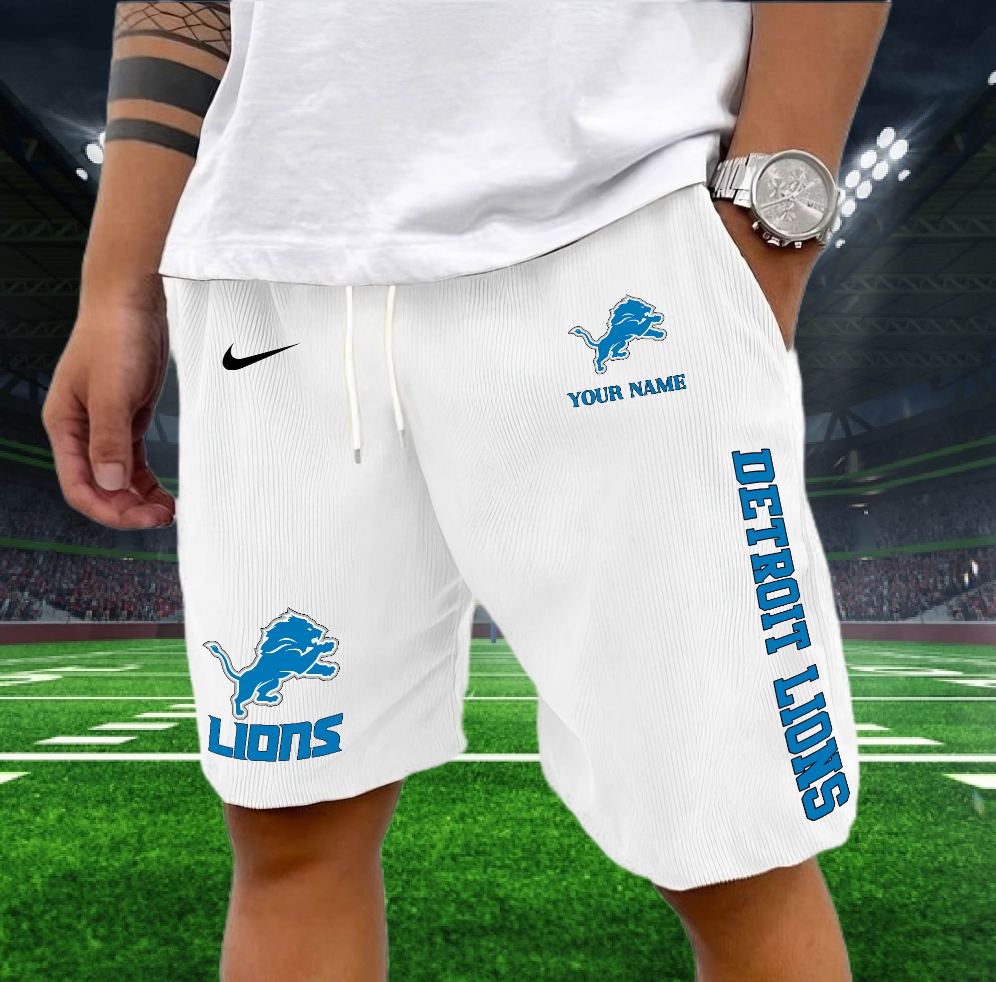 Detroit Lions Corduroy Shorts Custom You Name, Sport Corduroy Shorts, Gifts For Fan