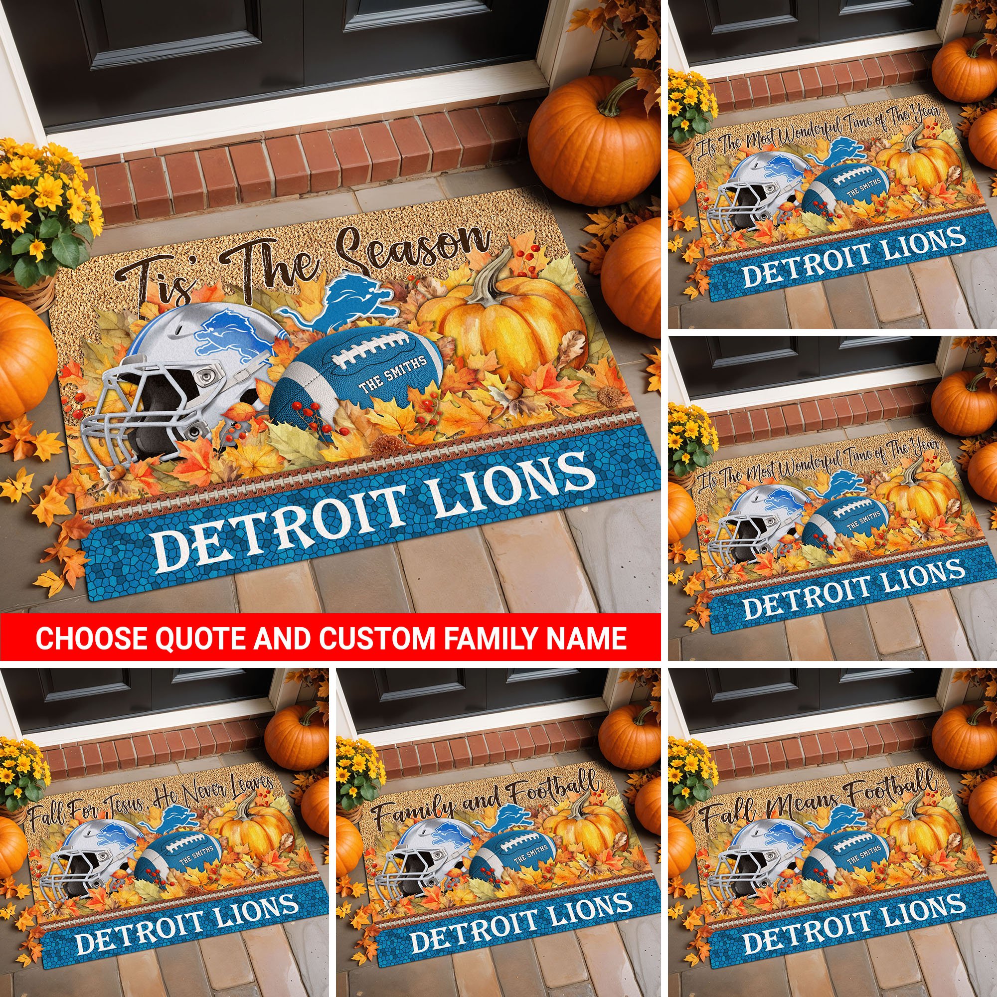 Detroit Lions Doormat Custom Your Family Name And Choose Your Quotes, Sport Doormat, Sport Gifts For Fan