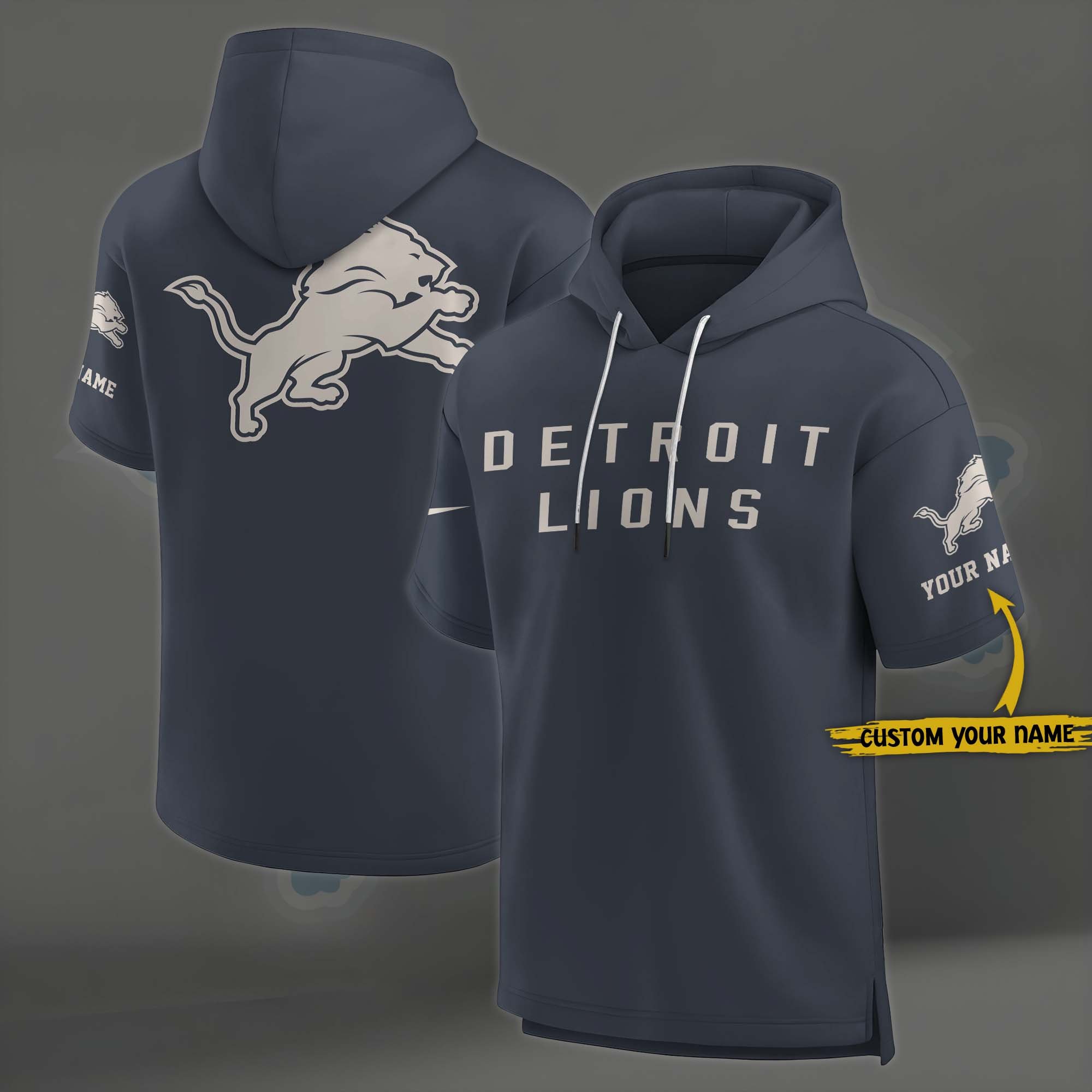 Detroit Lions Elements Future Ground Lettering Short Sleeve Pullover Hoodie Custom Name, Gifts For Football Lovers EHIVM 03051158