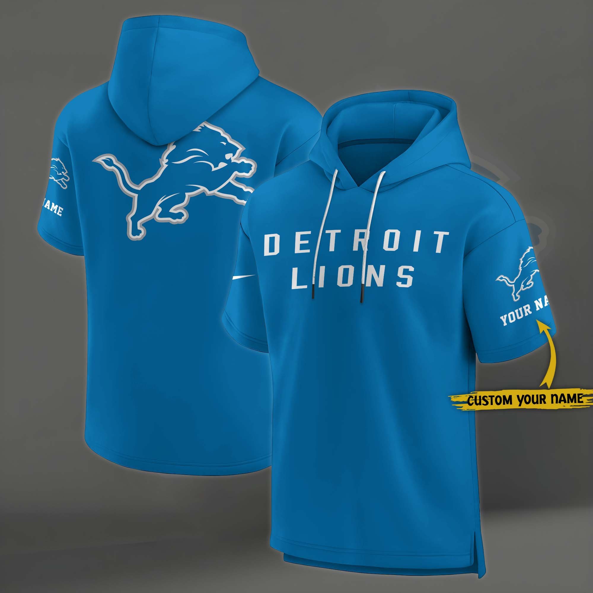 Detroit Lions Elements Future Ground Lettering Short Sleeve Pullover Hoodie Custom Name, Gifts For Football Lovers EHIVM 03121220
