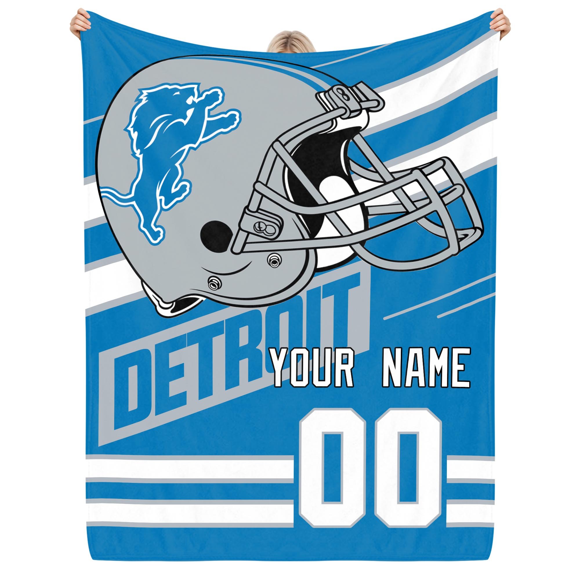 Detroit Lions Fleece Blanket Custom Name And Number, Sport Blanket For Fans
