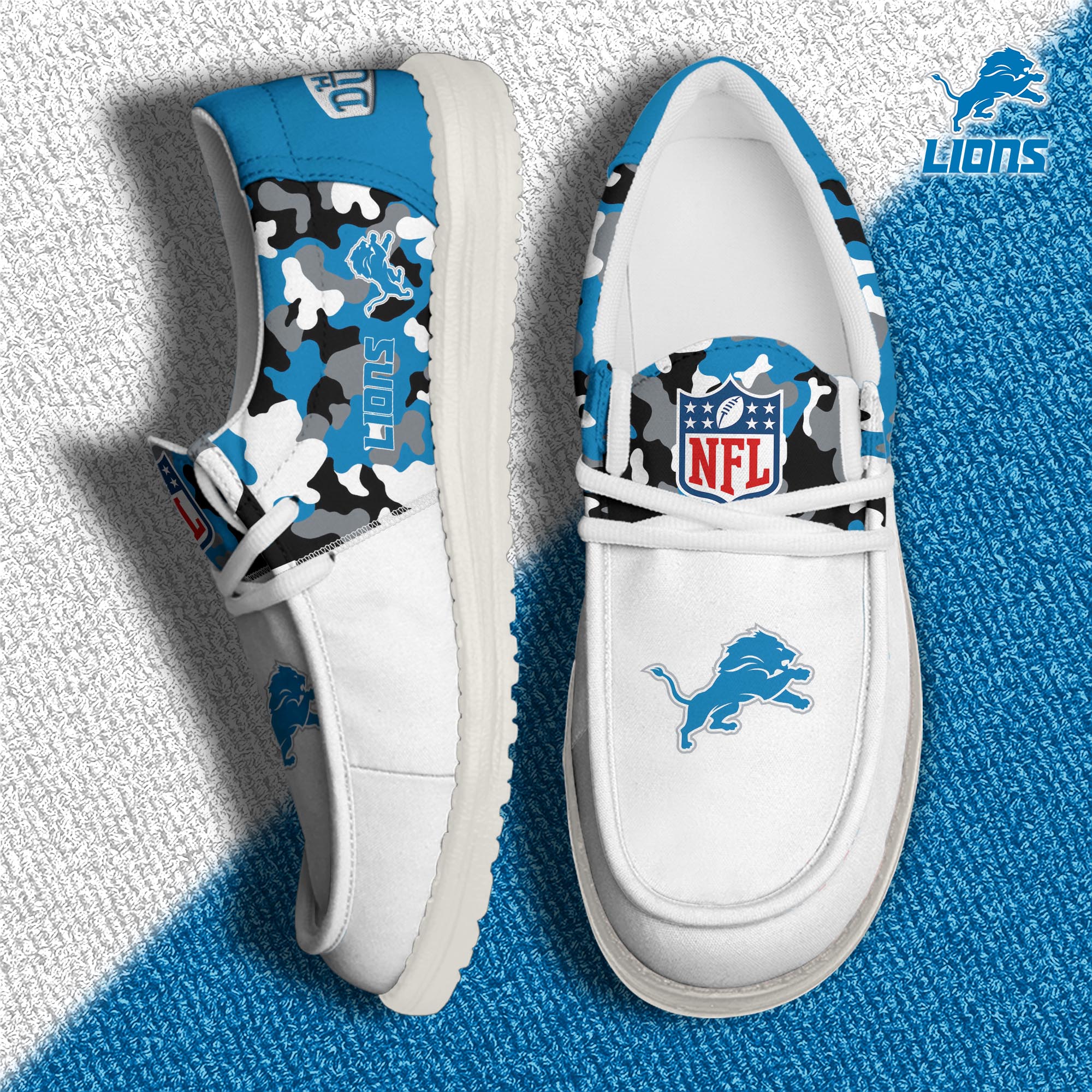 Detroit Lions Football Hey Dude Canvas Loafer Shoes Custom Your Name, Sport Shoes For Fan, Fan Gifts