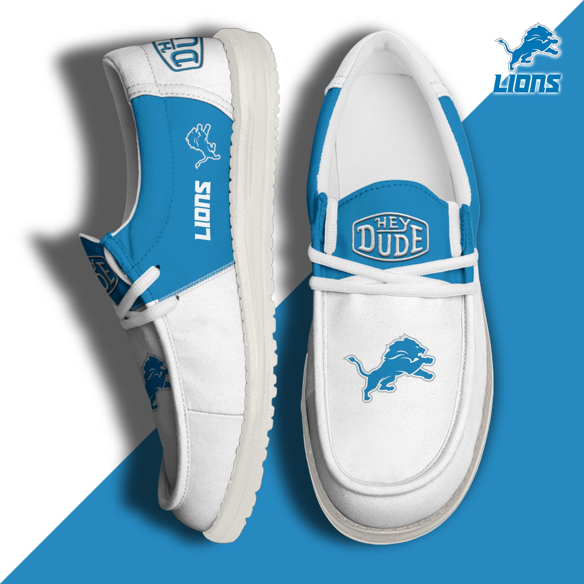 Detroit Lions Football Hey Dude Canvas Loafer Shoes Custom Your Name, Sport Shoes For Fan, Fan Gifts