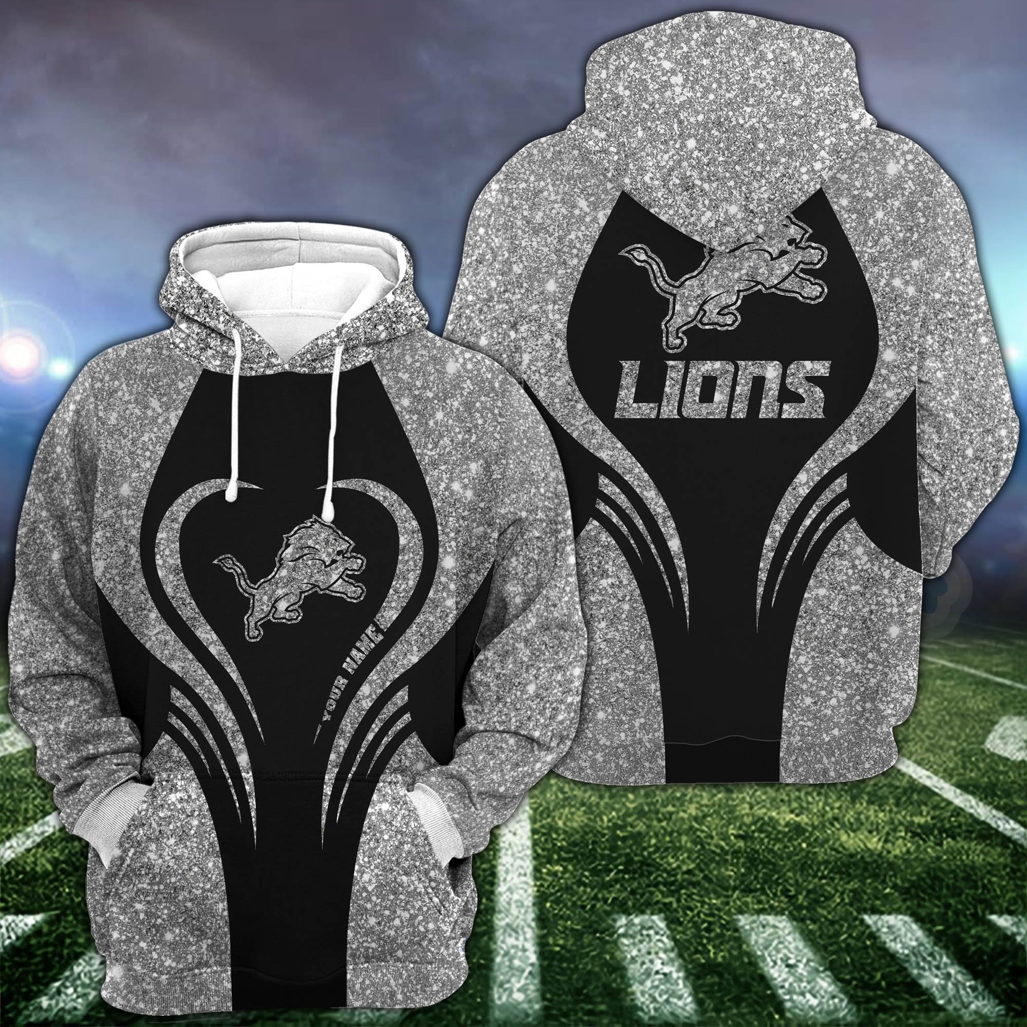 Detroit Lions Hoodie #038 Leggings Set For Women Custom Your Name, Leggings Sport, Football Fan Gift 