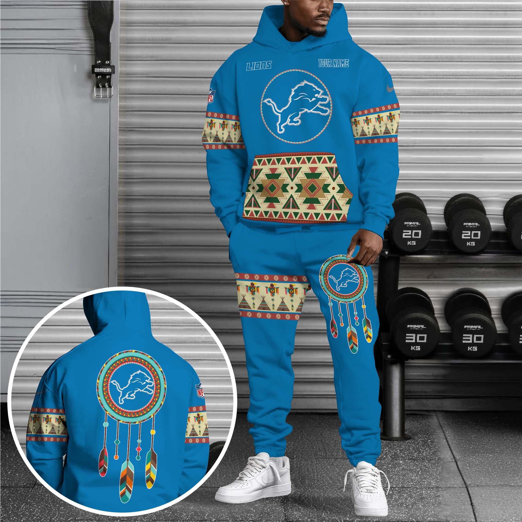 Detroit Lions Hoodie Sweatpants Set Custom Your Name, Sport Hoodie Sweatpants Set, Sport Gifts For Fan