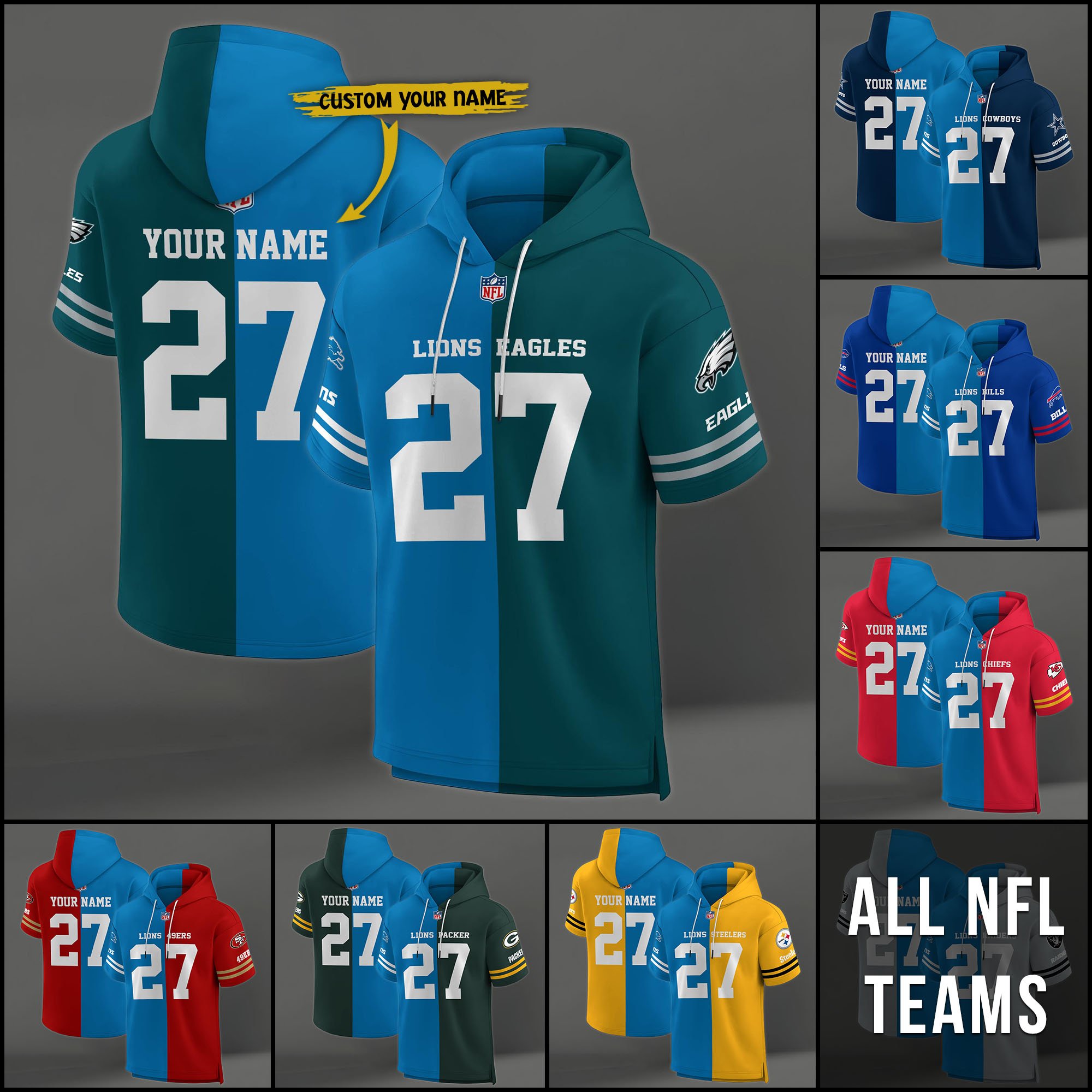 Detroit Lions House Divided Hoodie Custom Name, Number And Team, Hoodie For Football Fans
