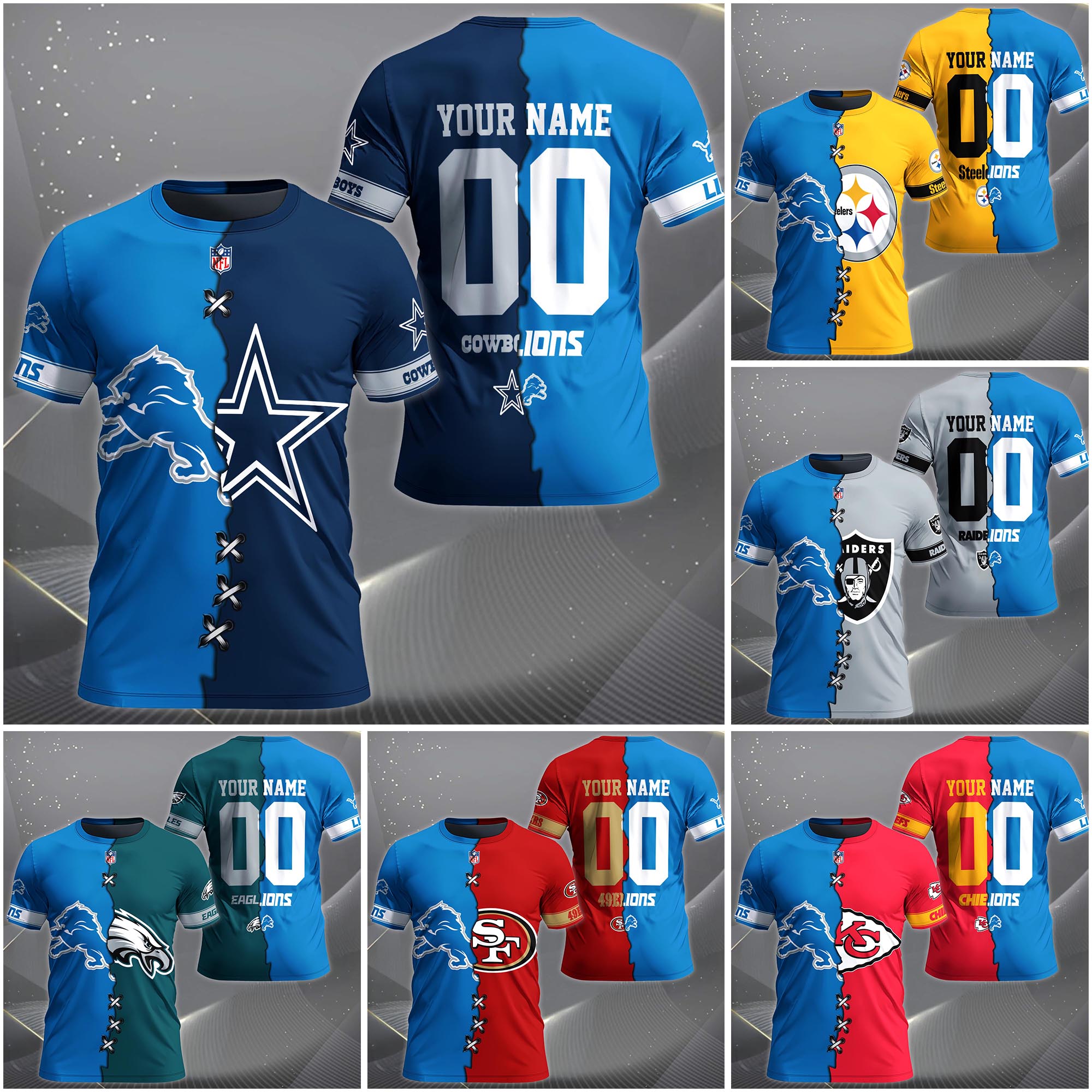 Detroit Lions House Divided T-Shirt Custom Name 2025 Version, Number And Team, Sport Shirts For Fan