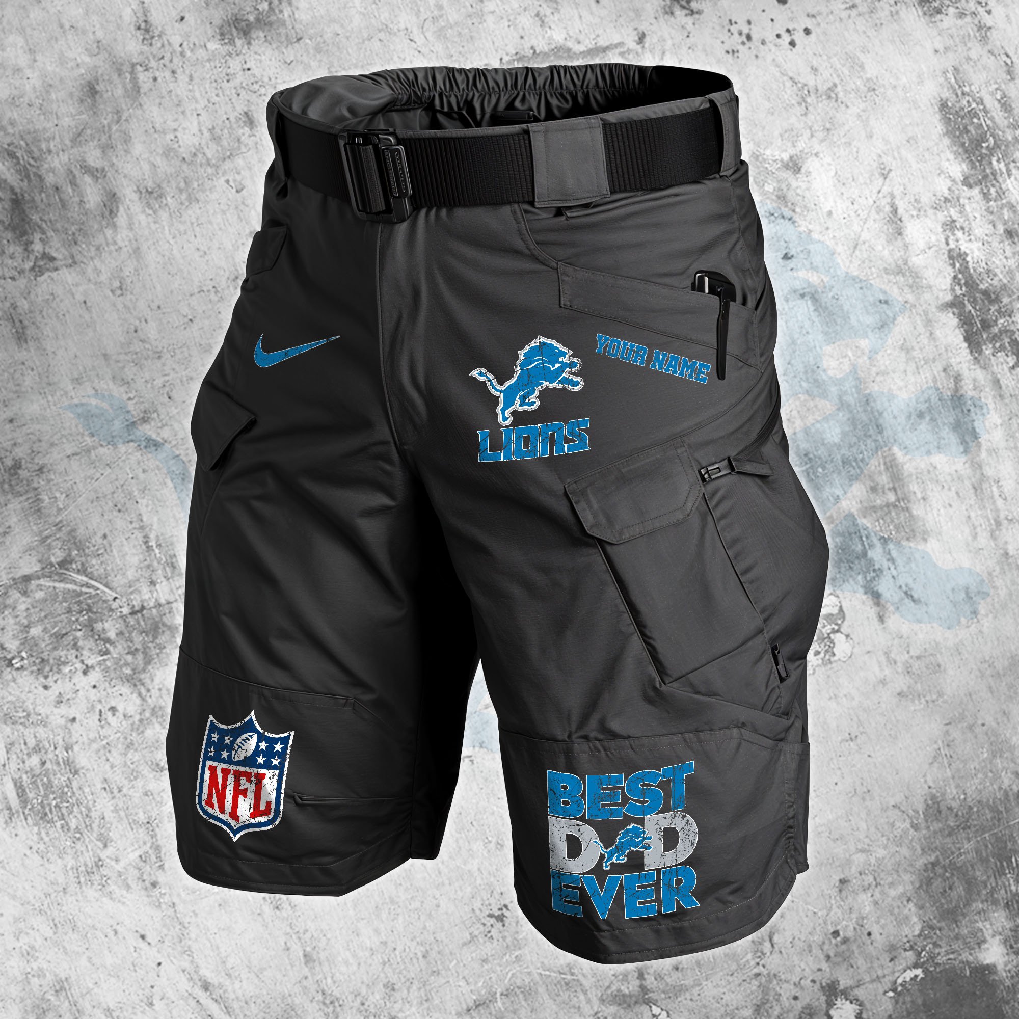 Detroit Lions Men Cargo Shorts Custom Your Name, Football Lovers Clothings, Fathers Day Gifts 
