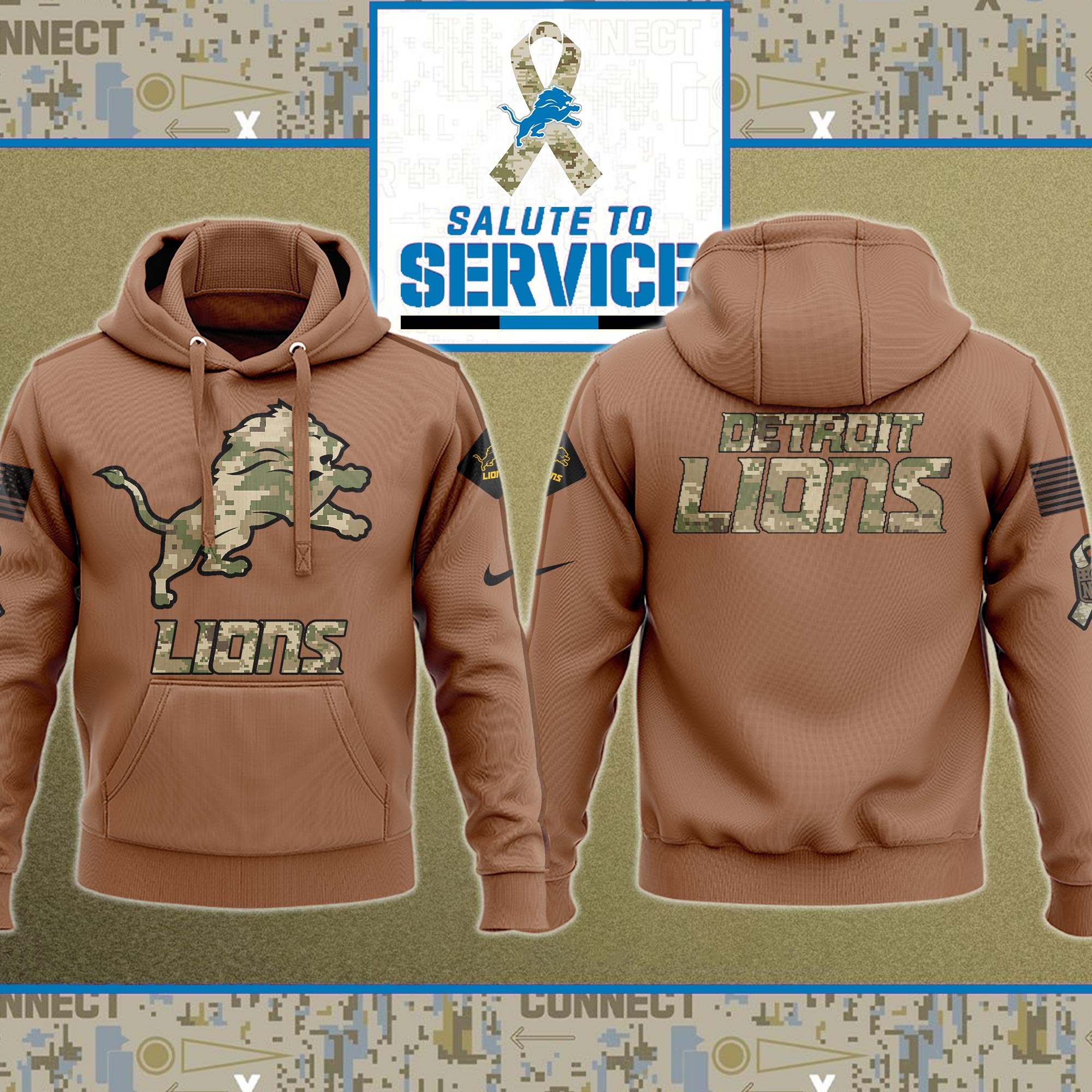 Detroit Lions NFL Salute To Service 2023 Veteran New Logo 3D Hoodie PH1075