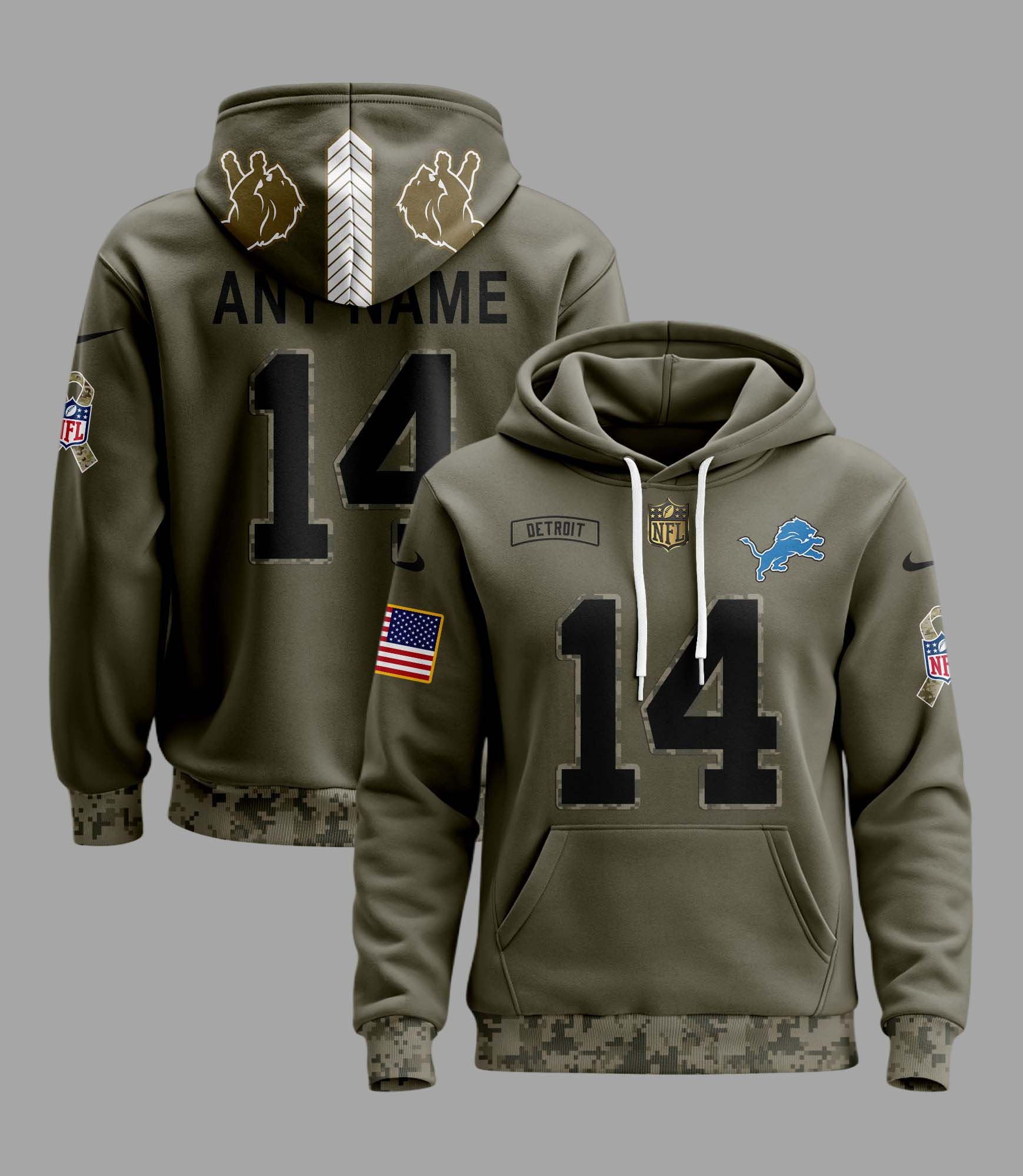 Detroit Lions Personalized Camo Hoodie For NFL Lovers GHW3016