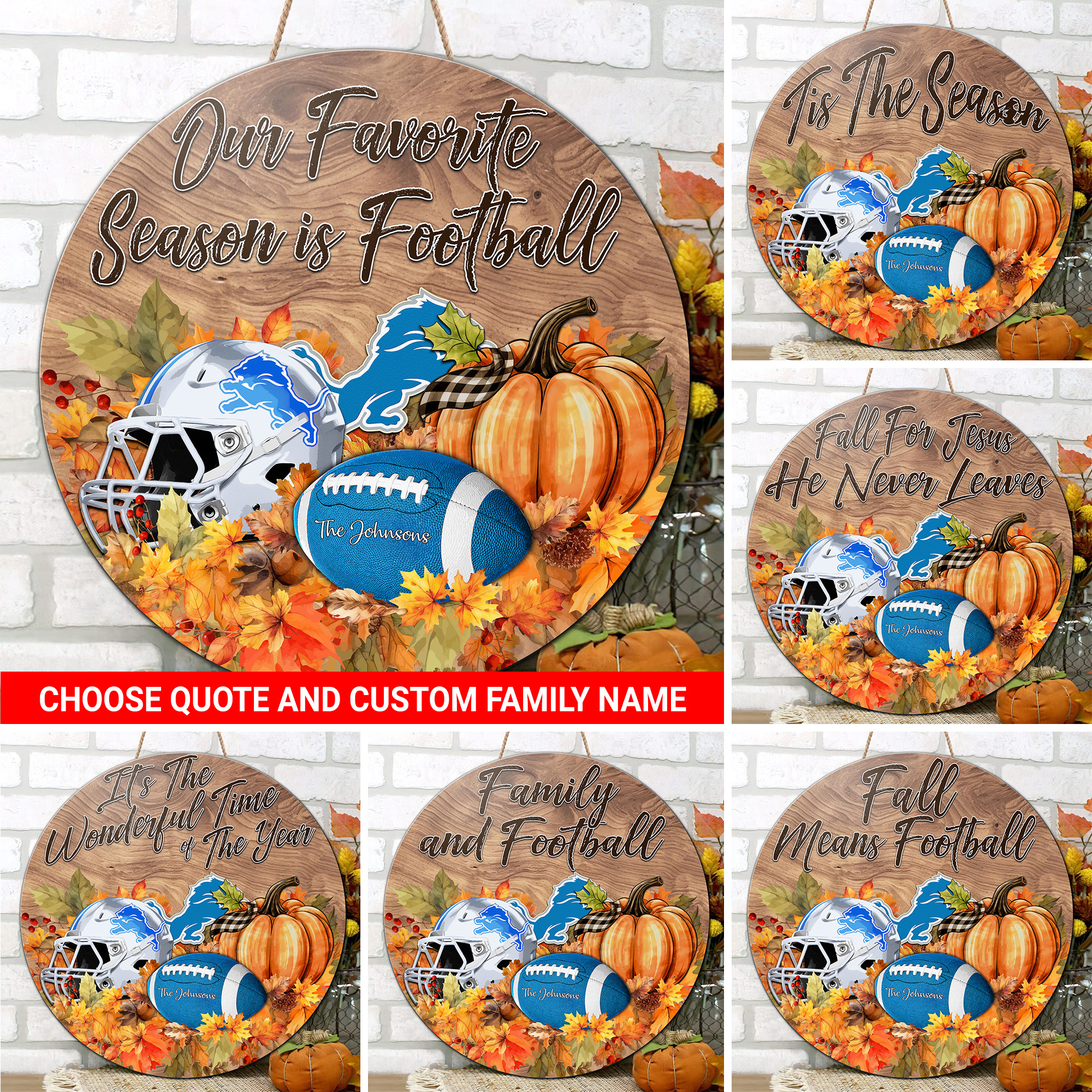 Detroit Lions Shape Wooden Sign Custom Your Family Name And Choose Your Quotes, Sport Sign