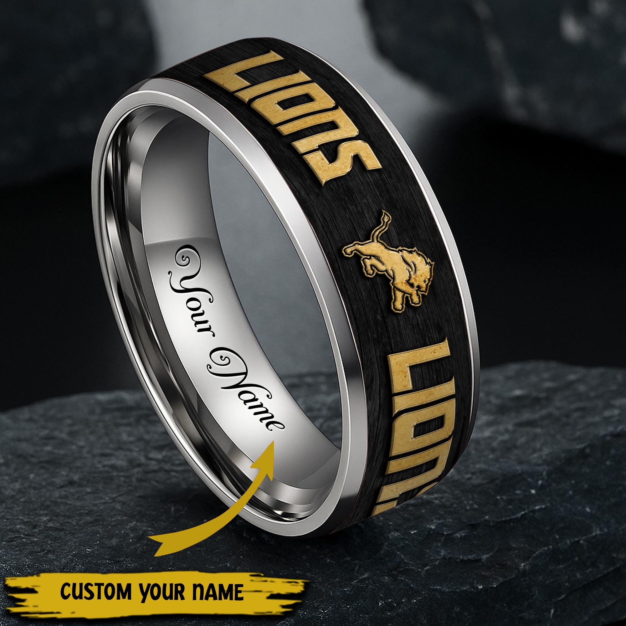 Detroit Lions Stainless Steel Rings Comes With Box Custom Your Name 2025 Versions, Gifts For Fan