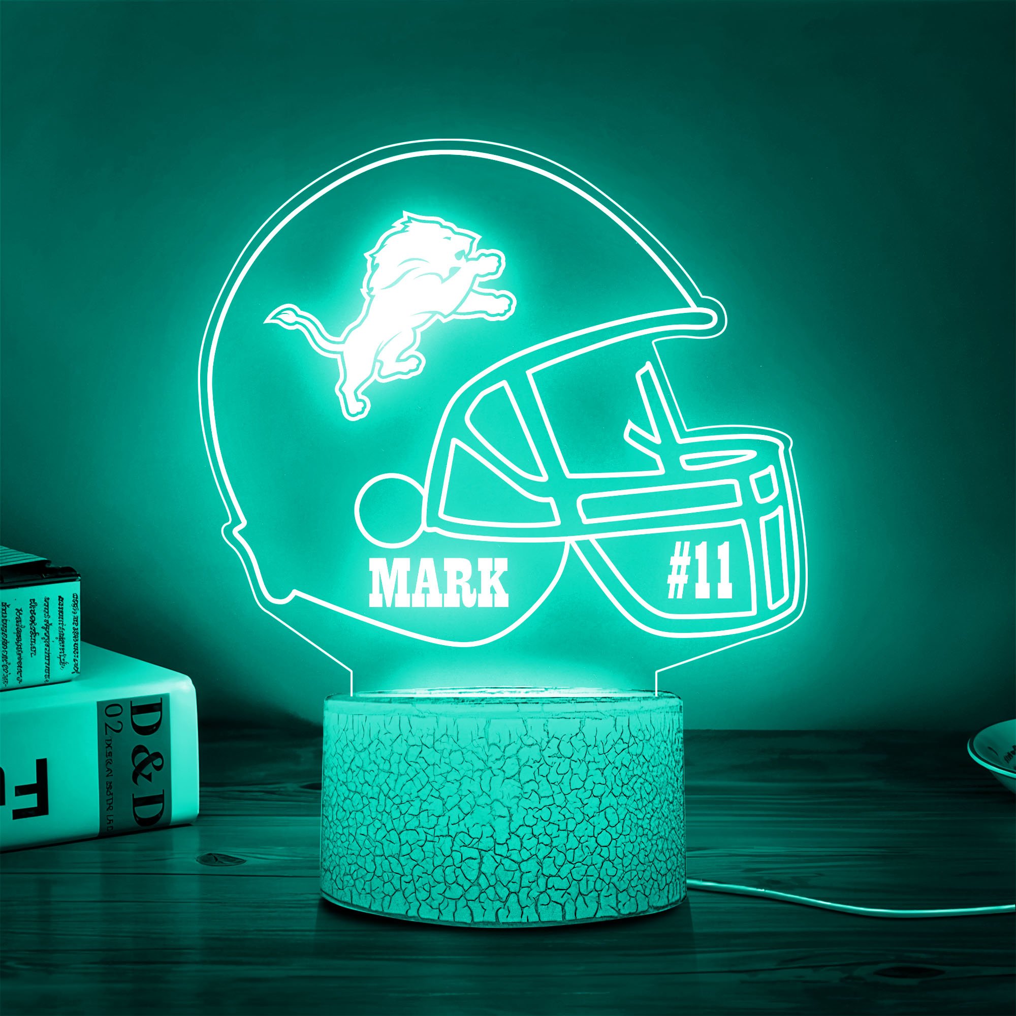 Detroit Lions Team 3D Led Lamp Custom Number And Name, Led Lamp For Sport Fans 