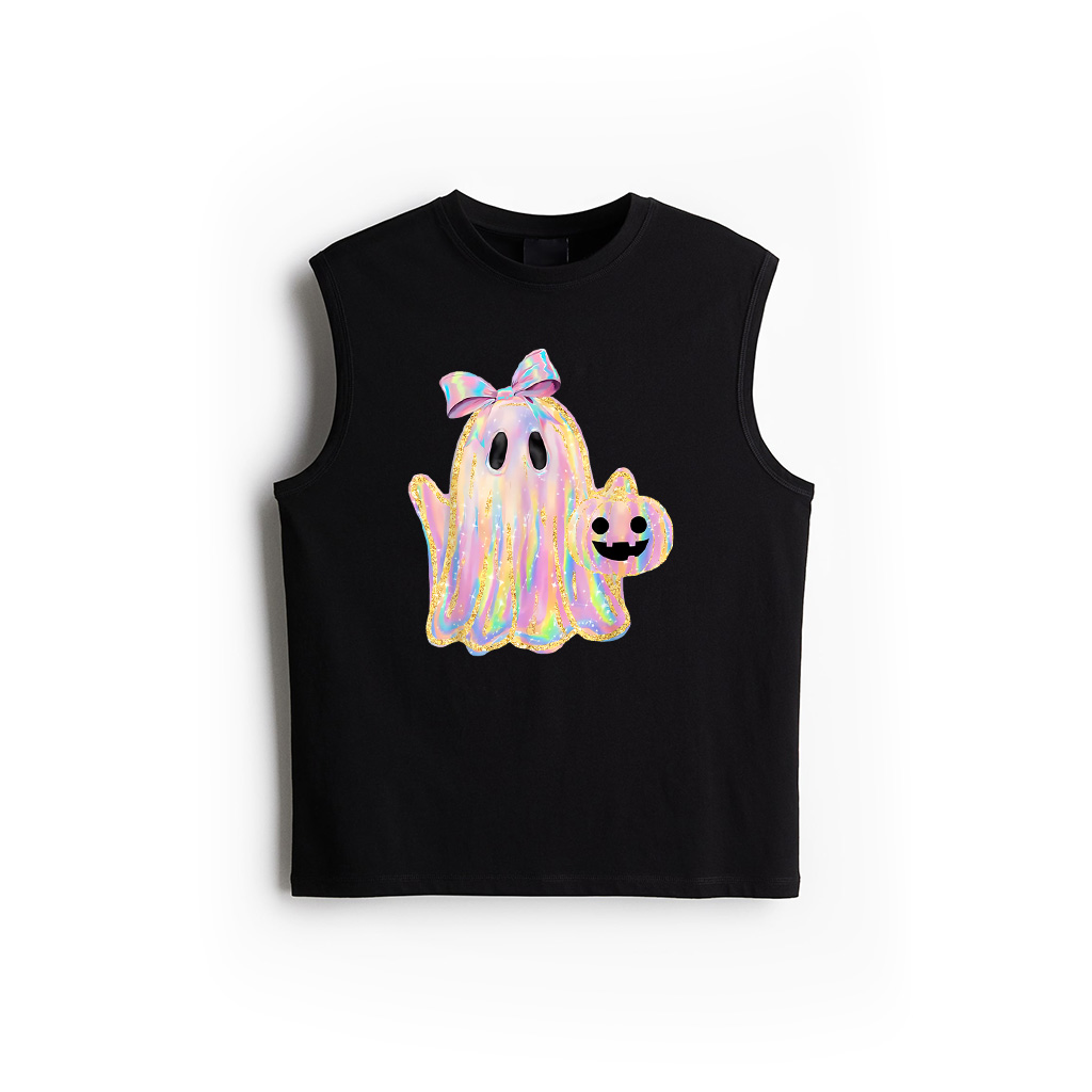 Disco Ghost Pumpkin Halloween Girly Coquette Bow Tank Top