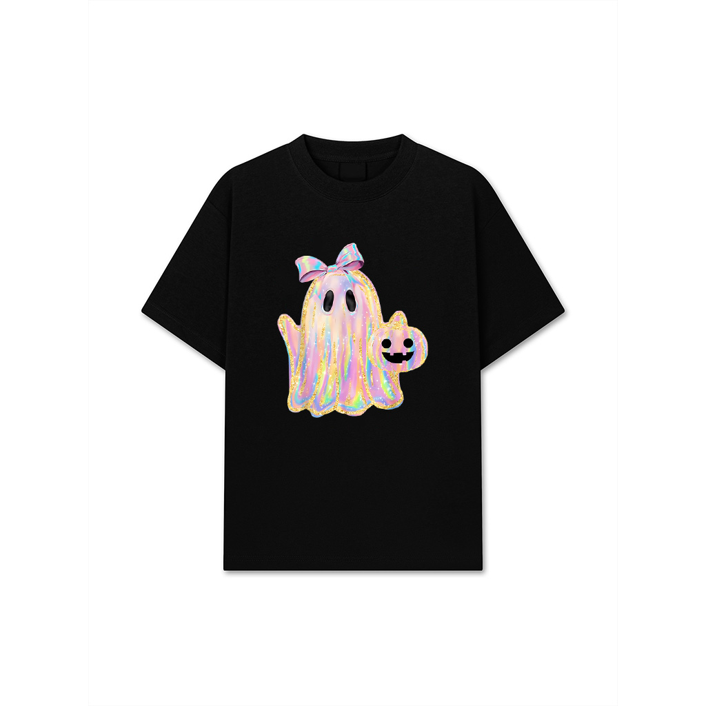 Disco Ghost Pumpkin Halloween Girly Coquette Bow T-Shirt