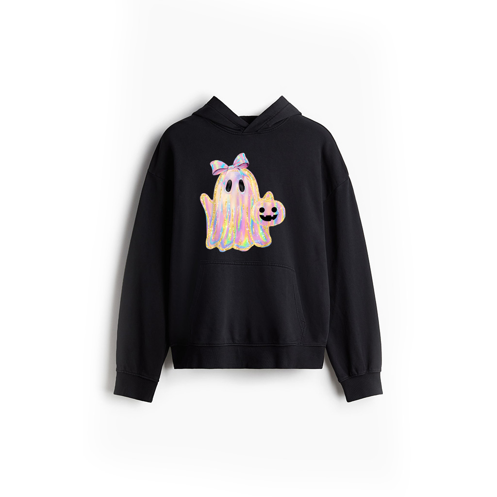Disco Ghost Pumpkin Halloween Girly Coquette Bow Hoodie