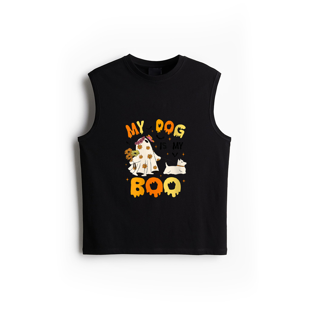 Dog Is My Boo Vintage Floral Spooky Ghost Walking Dog Lover Tank Top
