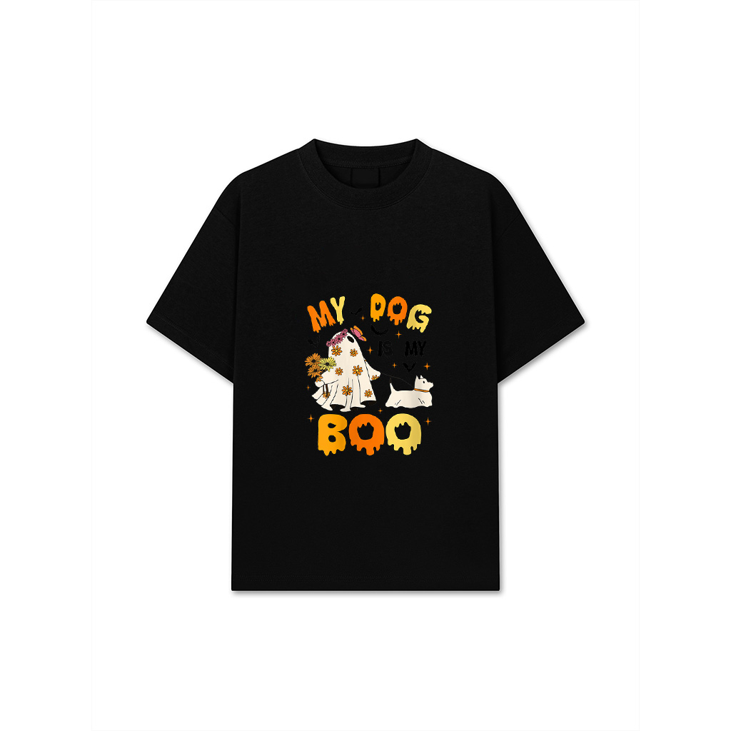 Dog Is My Boo Vintage Floral Spooky Ghost Walking Dog Lover T-Shirt