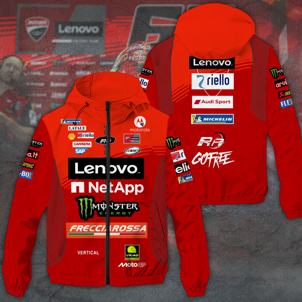 Ducati Lenovo Team X Francesco Bagnaia Racing F1 Style Windbreaker Jacket For Fans