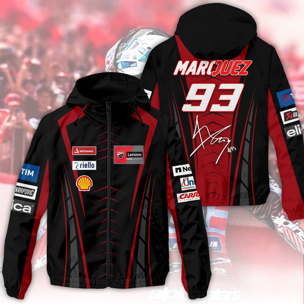 Ducati Lenovo Team X Marc Marquez Racing F1 Style Windbreaker Jacket For Fans