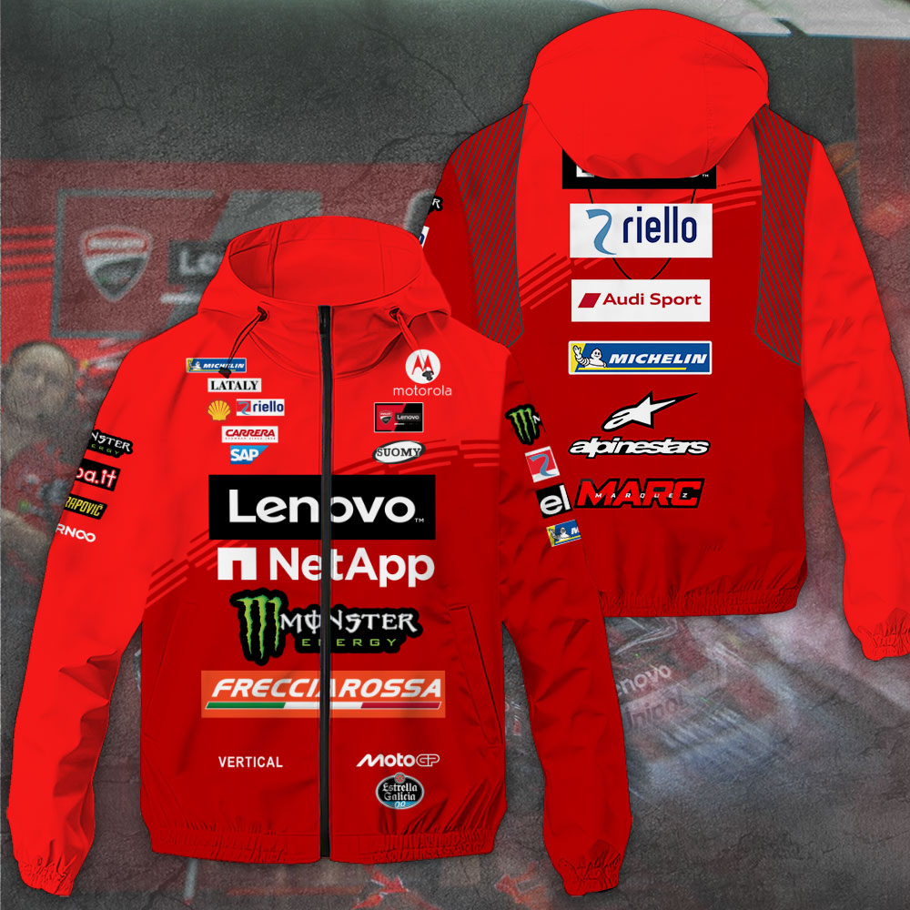 Ducati Lenovo Team X Marc Marquez Racing F1 Style Windbreaker Jacket For Fans