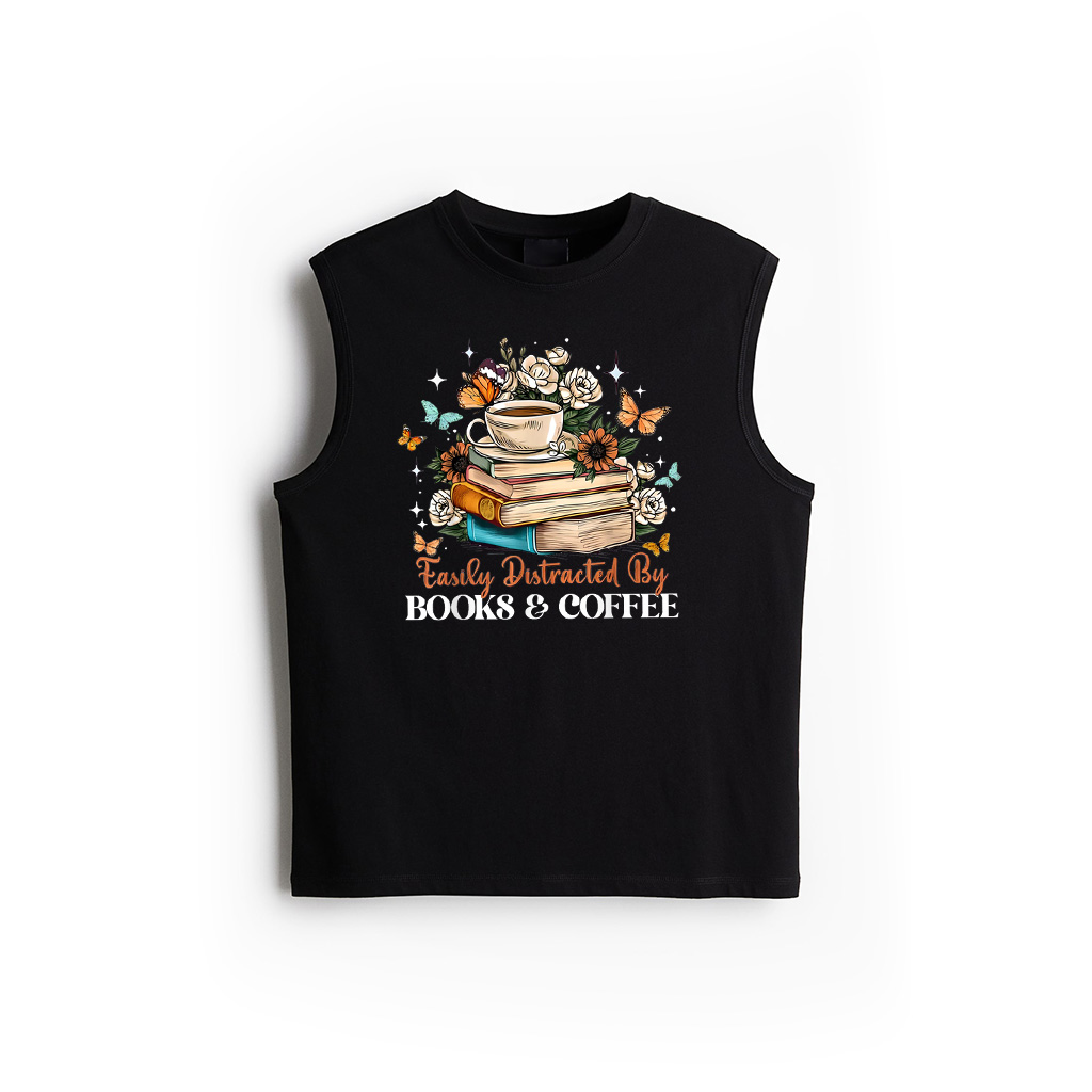 Easily Distracted By Books Coffee Floral Book Lover Retro Tank Top