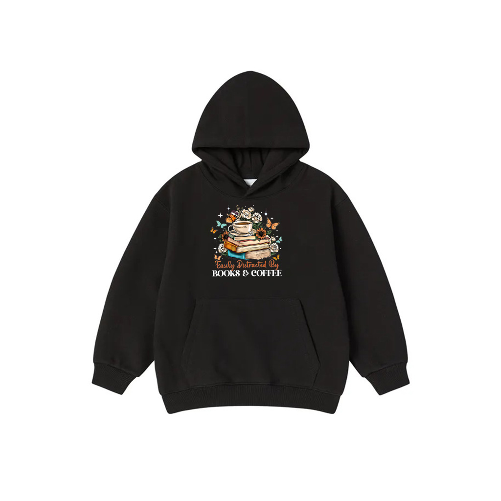 Easily Distracted By Books  Coffee Floral Book Lover Retro Hoodie