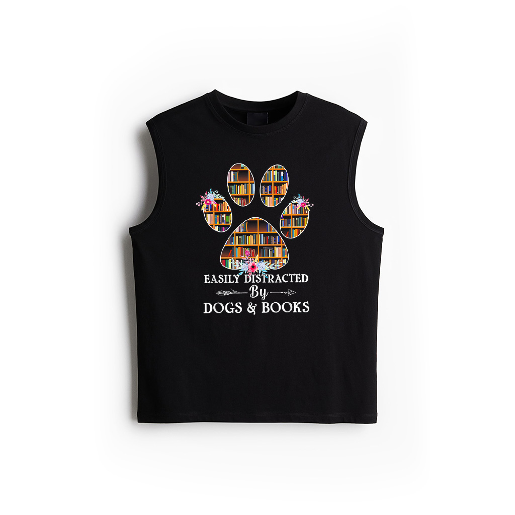 Easily Distracted By Dogs And Books Tshirt Tank Top