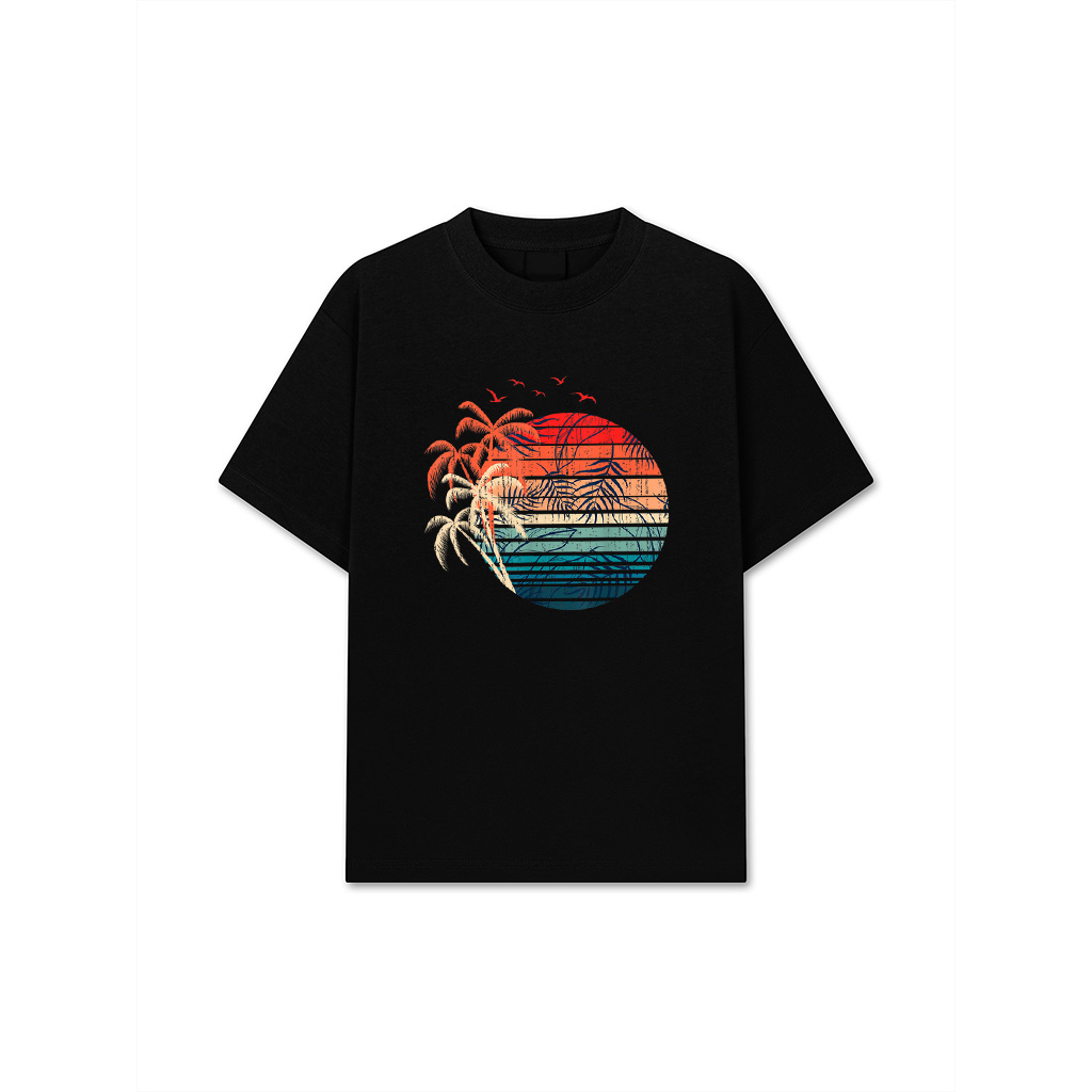 Exotic Flowers Coconut Palm Trees Retro Tropical Summer T-Shirt
