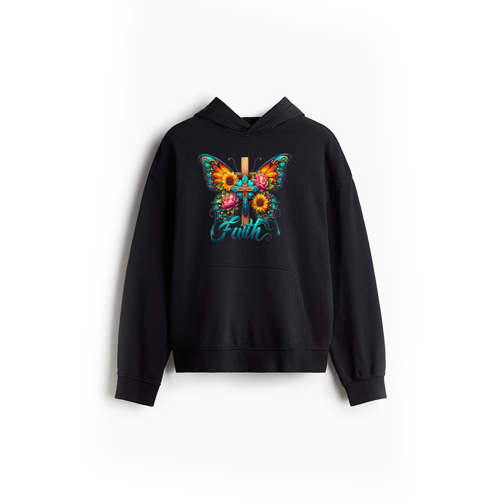 Faith Cross Sunflower Butterflies Flowers Christians Vintage Hoodie