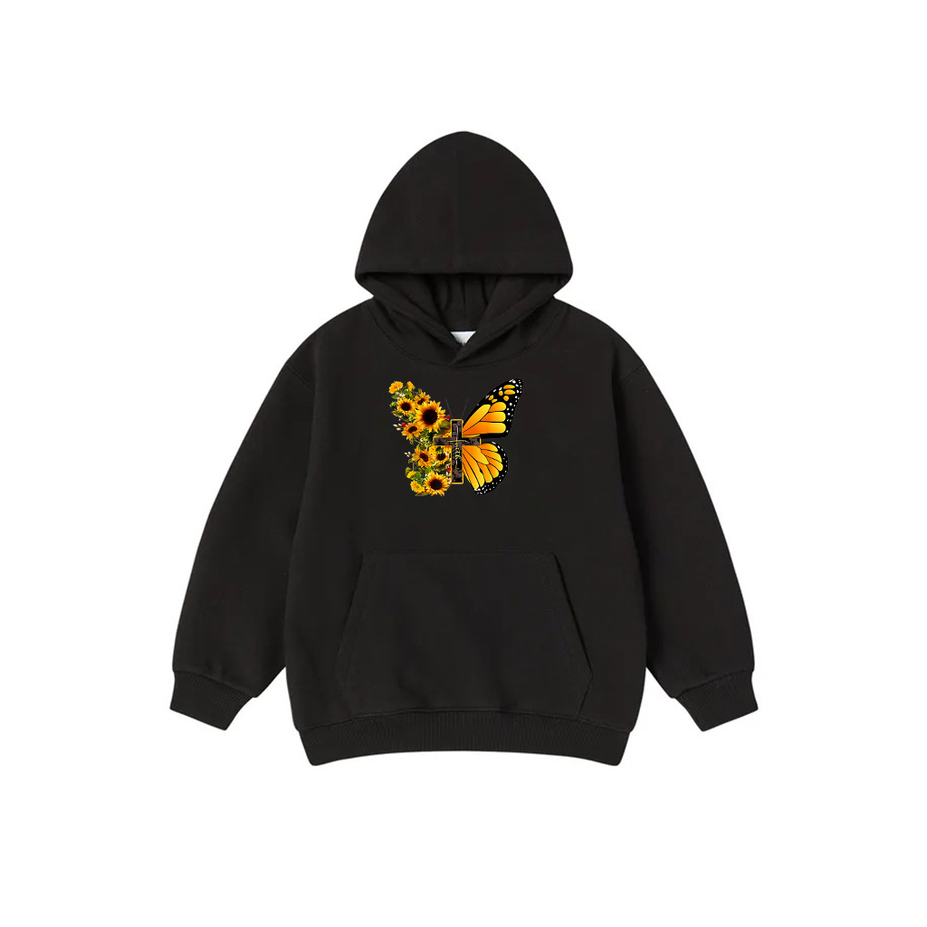 Faith Cross Sunflower Butterfly Christian Vintage Hoodie