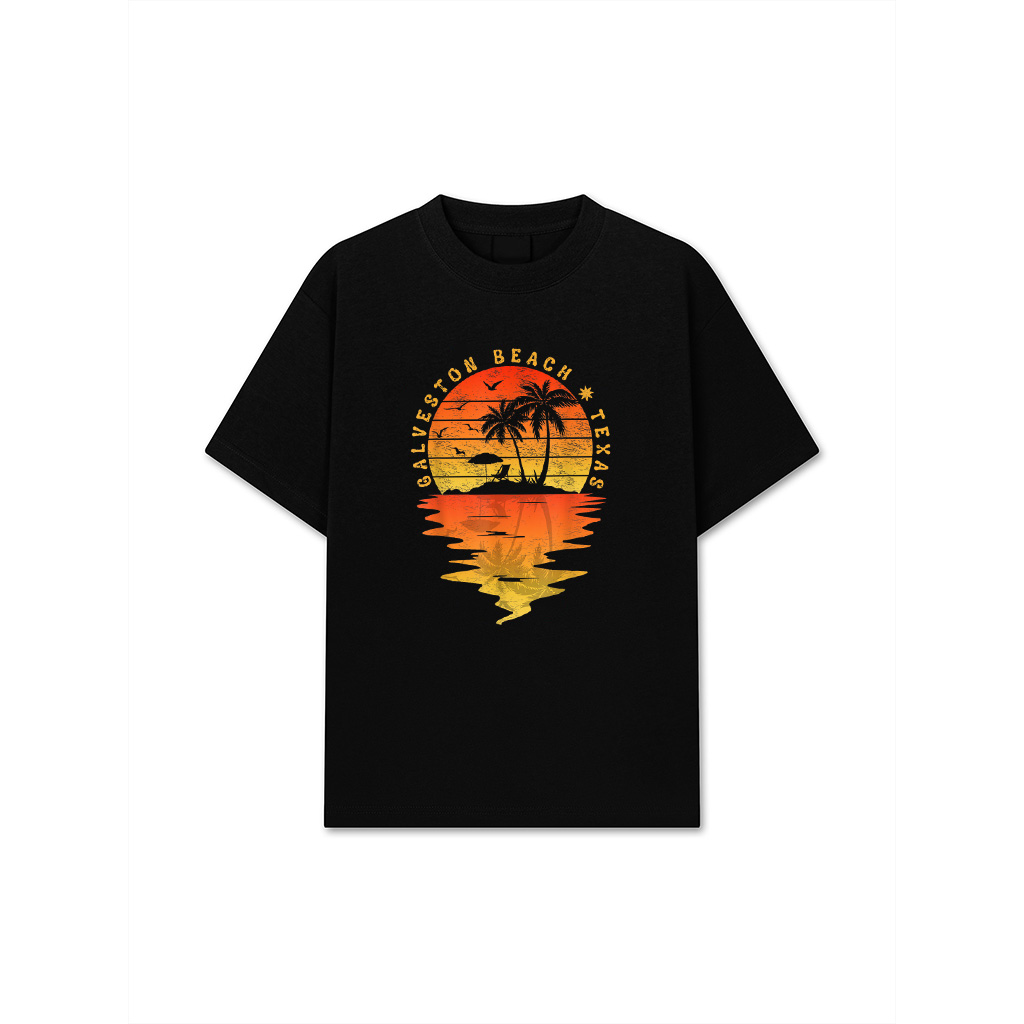 Family Vacation Tees Texas Galveston Beach Vintage Palm Tree T-Shirt