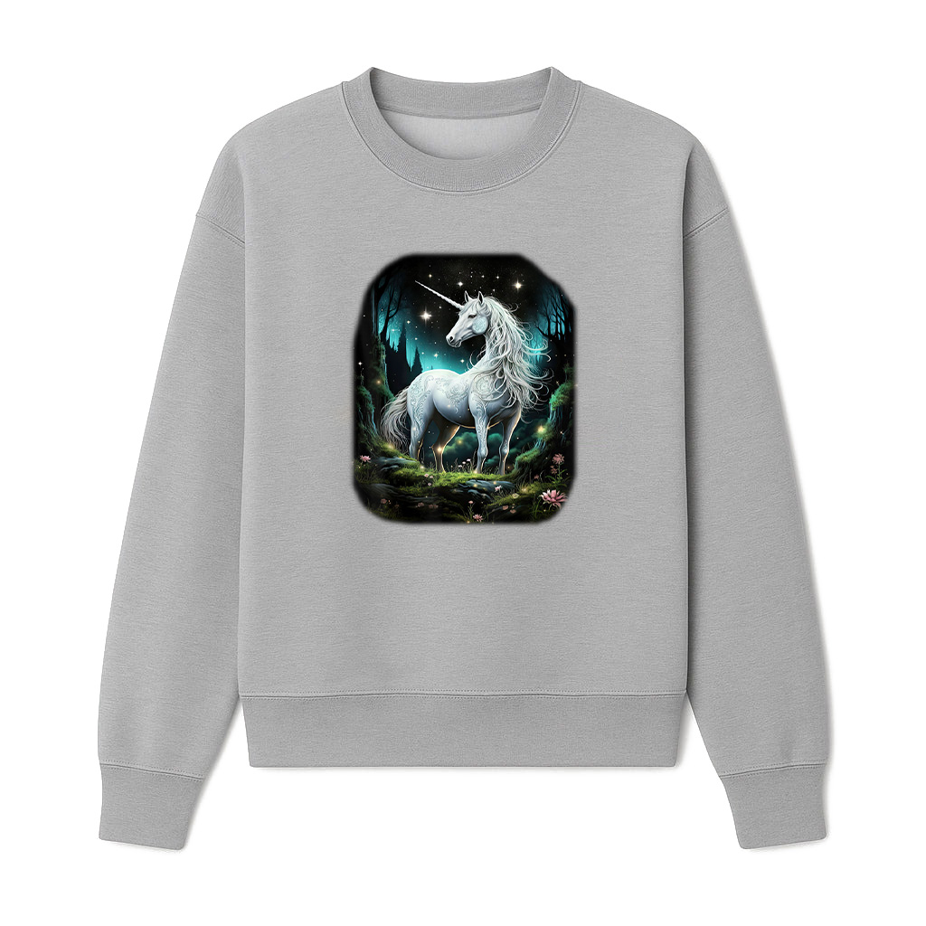 Fantasy White Unicorn Standing In Forest Stars Sweatshirts 06-10-2025