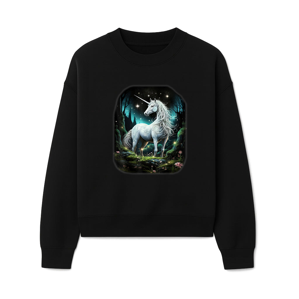 Fantasy White Unicorn Standing In Forest Stars Sweatshirts 06-10-2025
