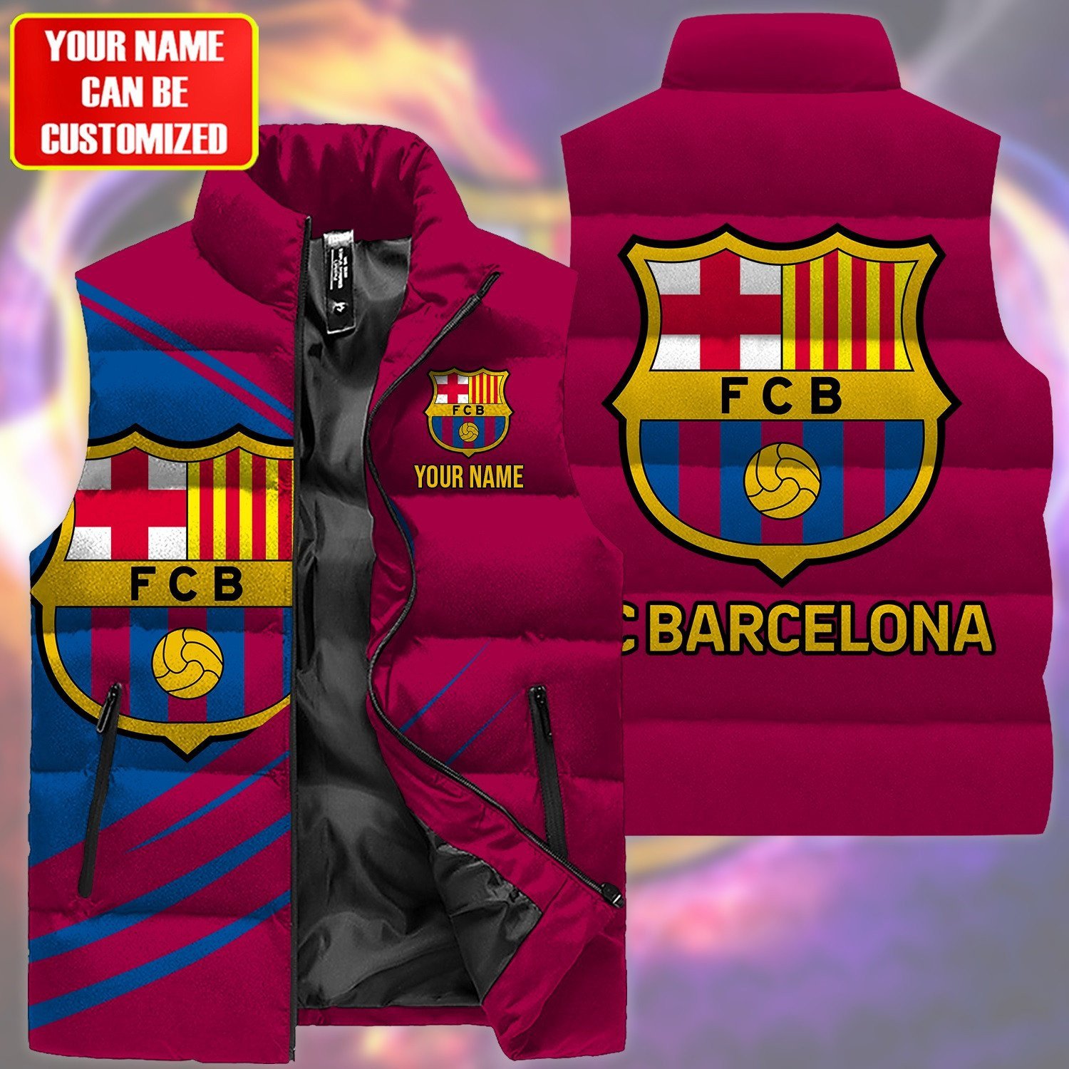 FC Barcelona La Liga Personalized Style Sleeveless Puffer Jacket