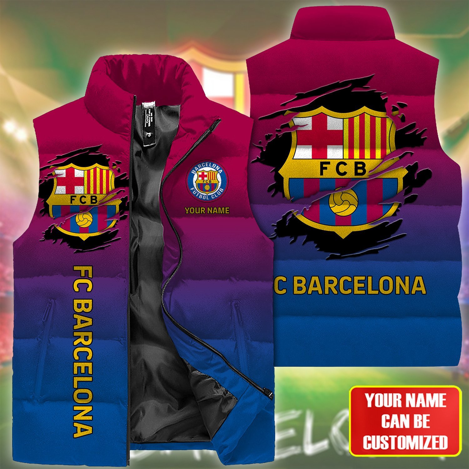FC Barcelona La Liga Personalized Style Sleeveless Puffer Jacket