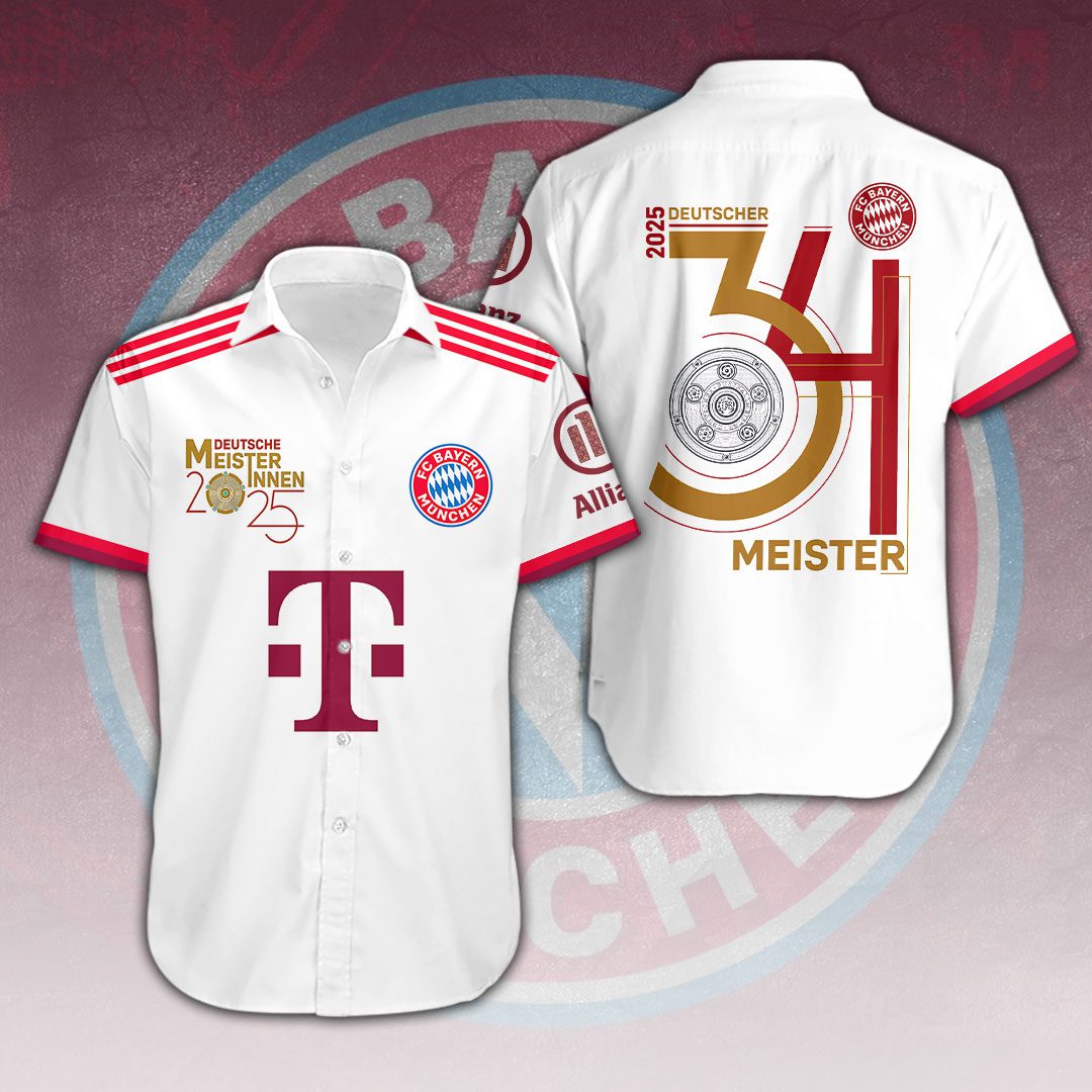 FC Bayern Munchen Champion 2024 25 Bundesliga Short Sleeve Dress Shirt GCL1035