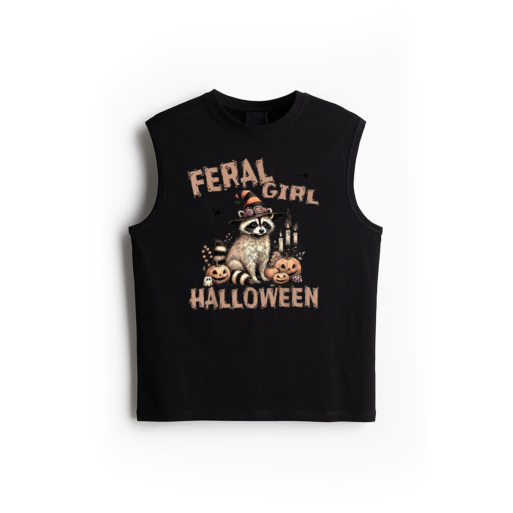 Feral Girl Halloween Racoon Witch Hat Vintage Retro Cute Tank Top